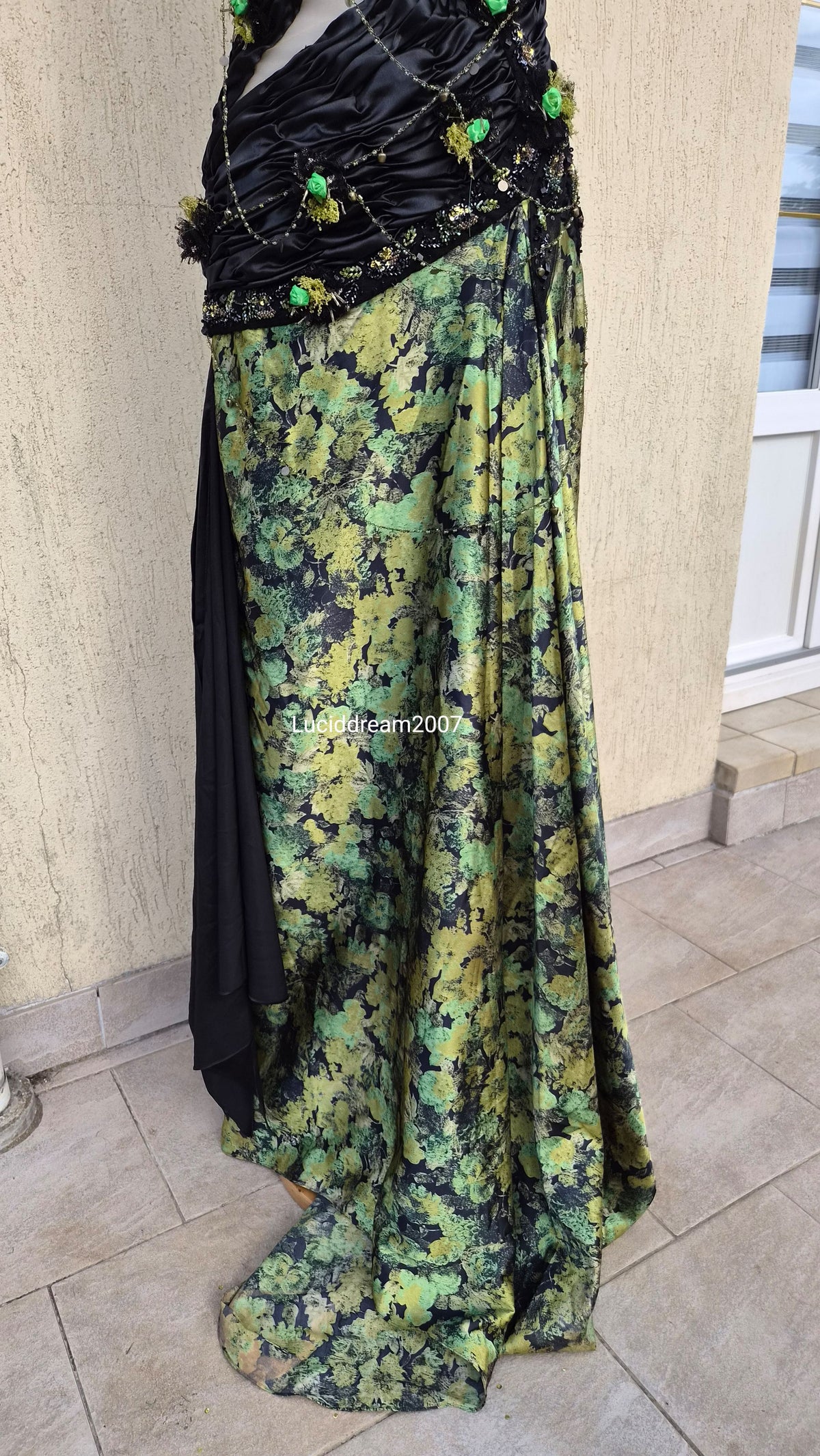 Black and green evening dress