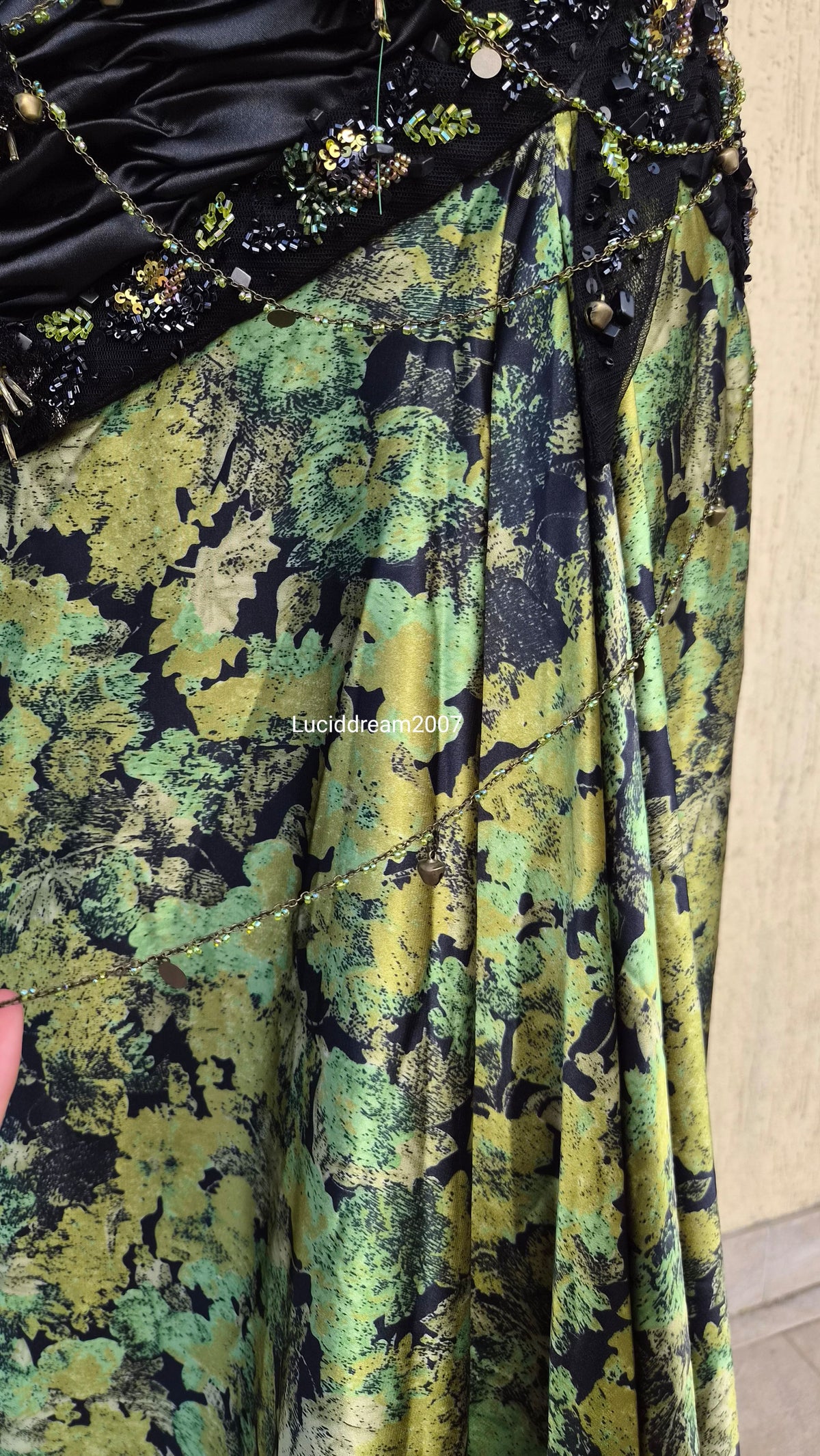 Black and green evening dress