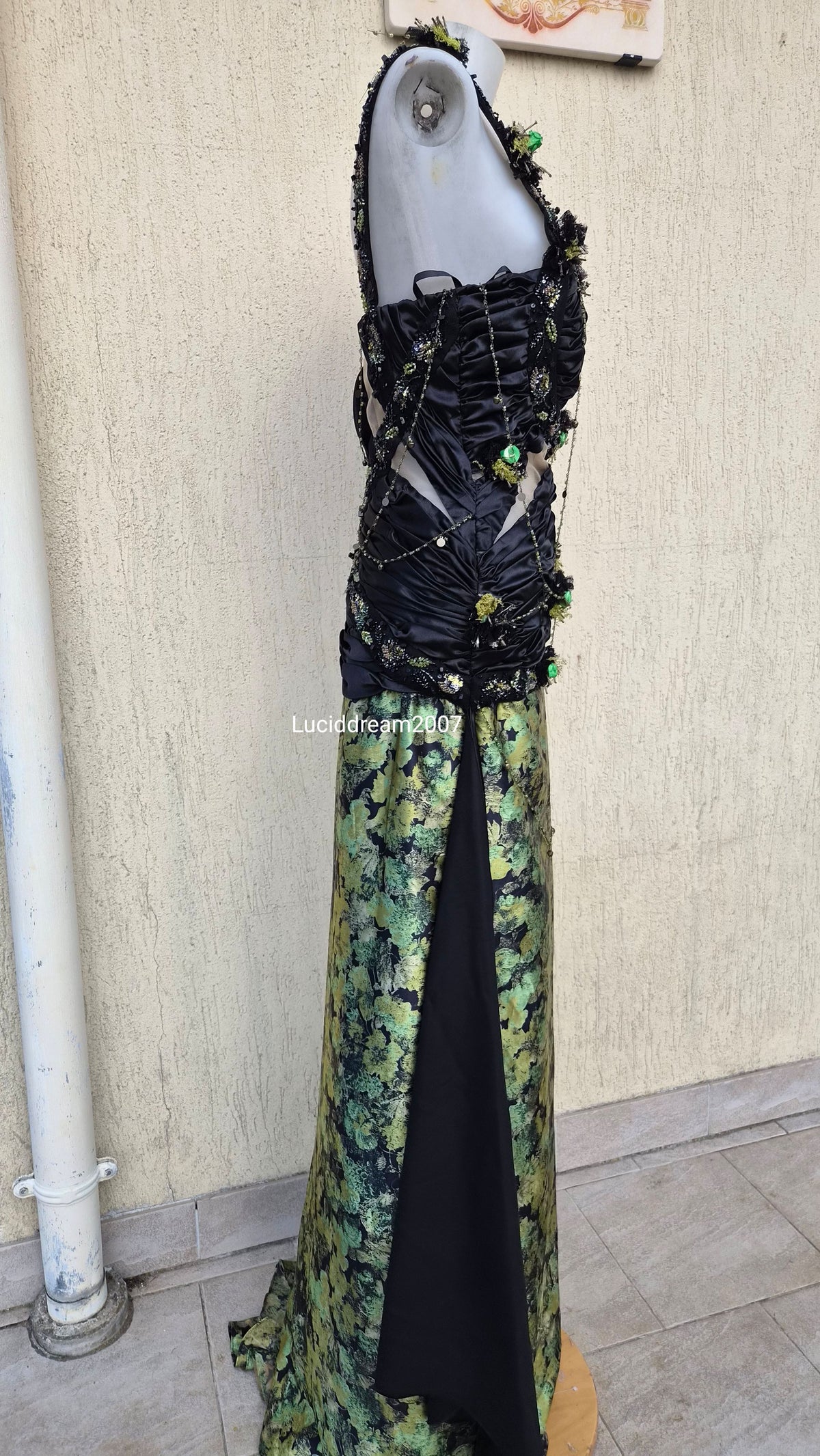 Black and green evening dress