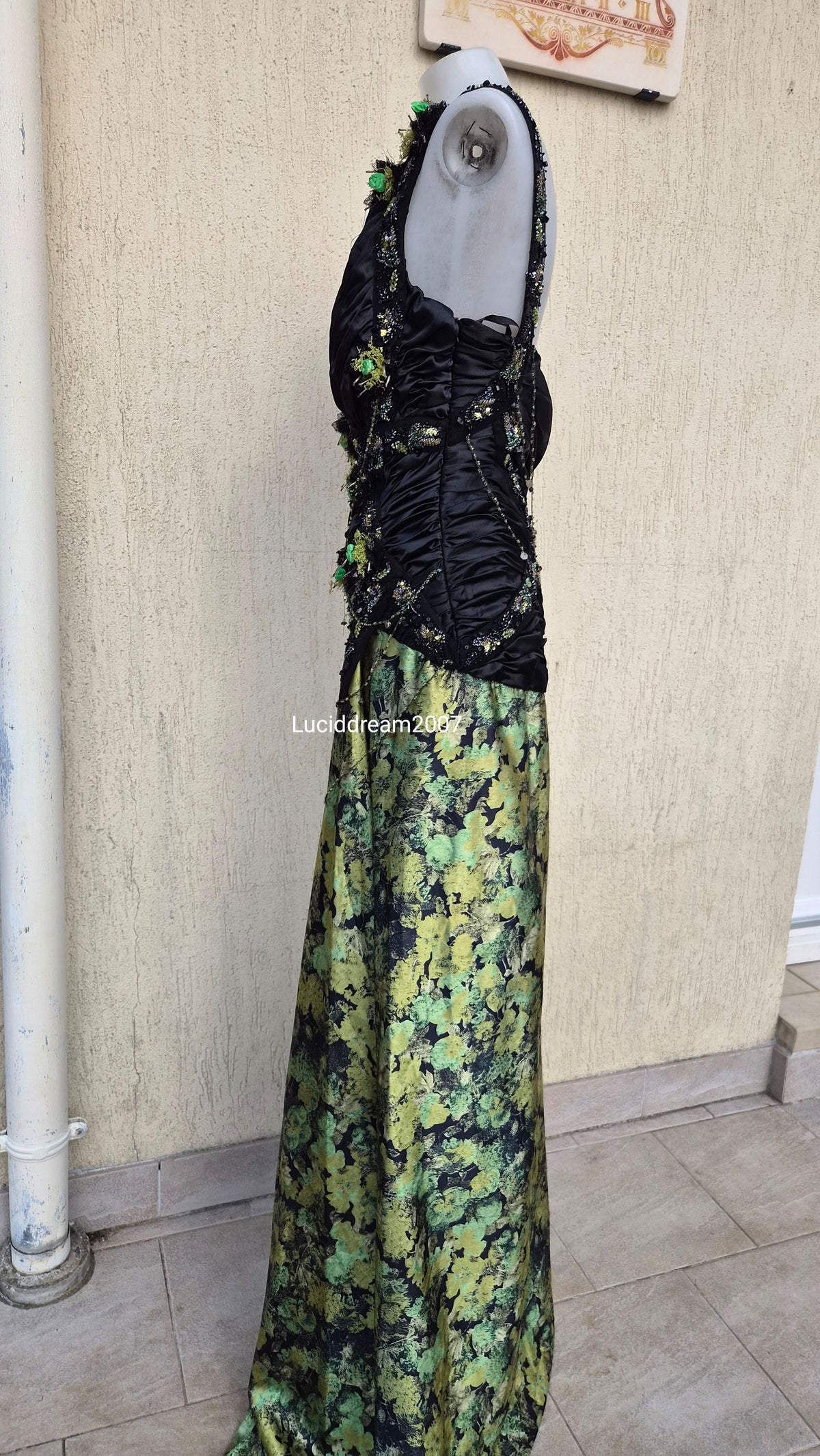 Black and green evening dress