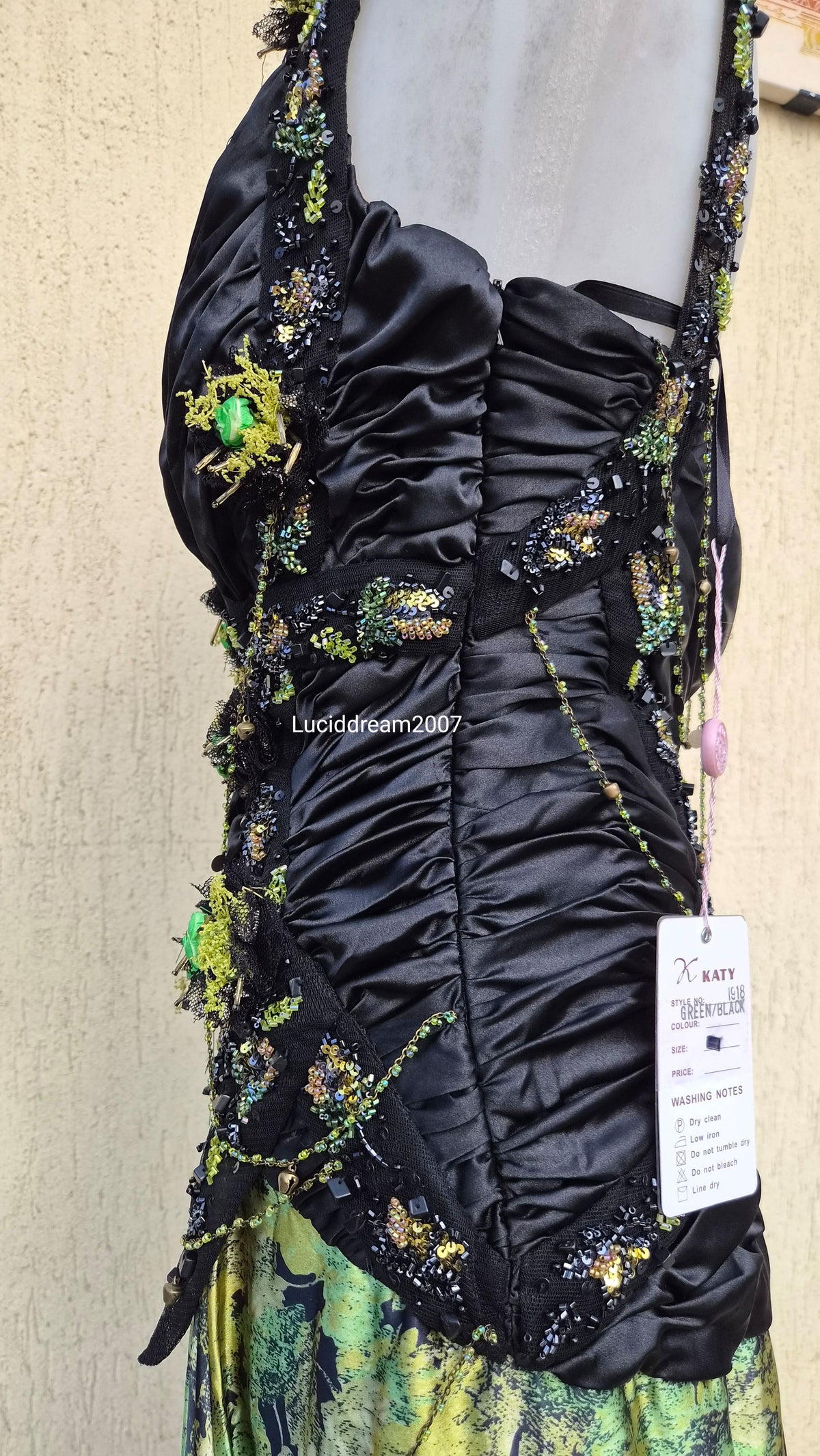 Black and green evening dress