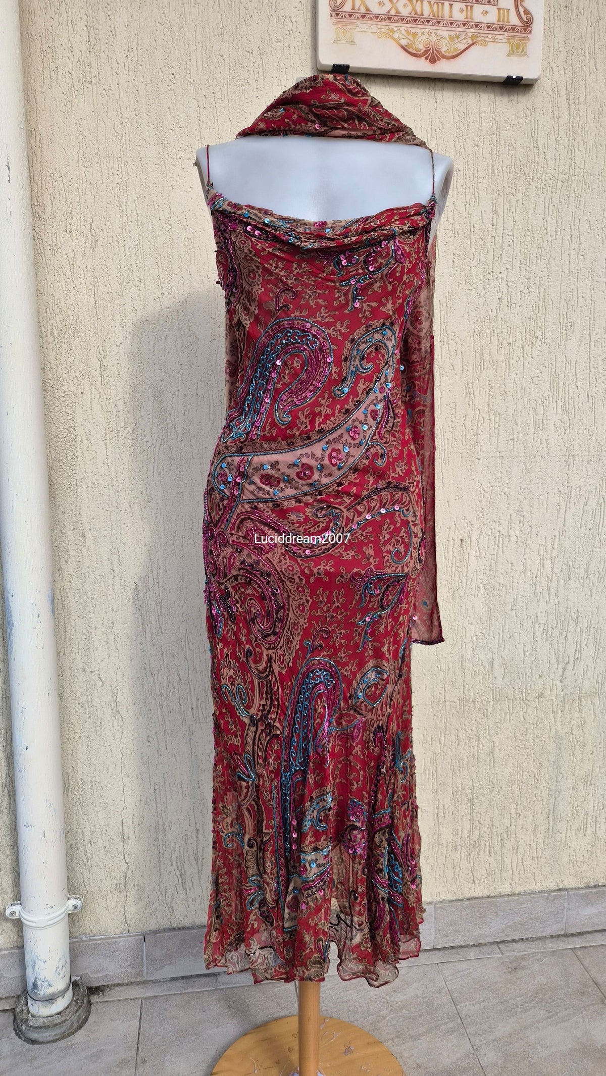 Red embroidered dress