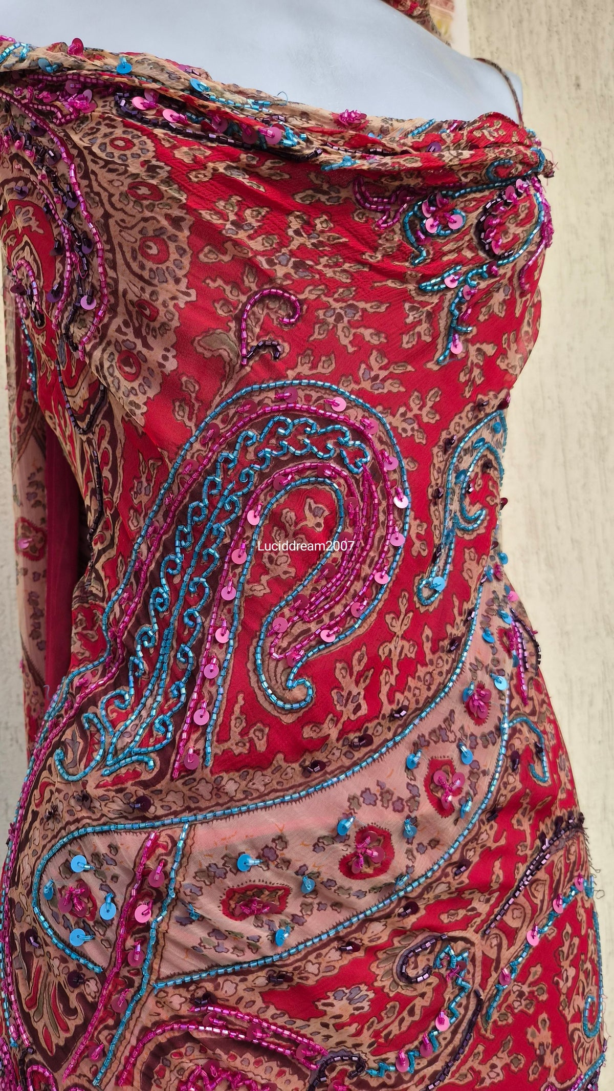 Red embroidered dress