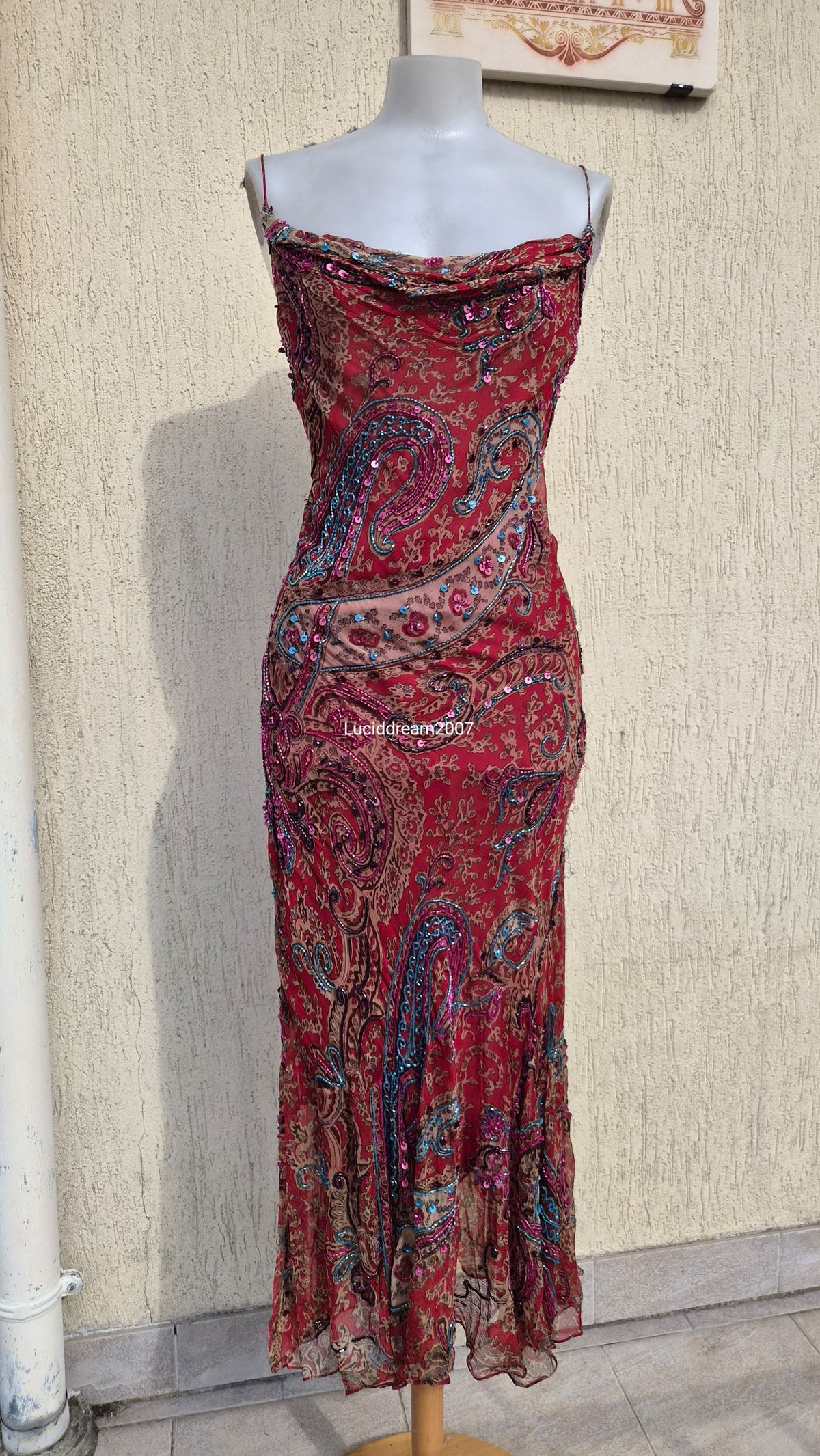 Red embroidered dress