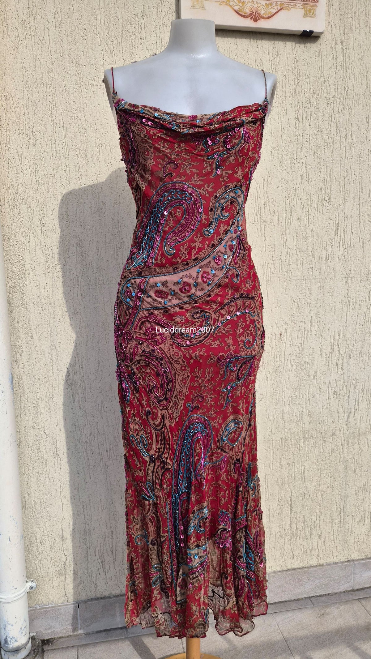 Red embroidered dress