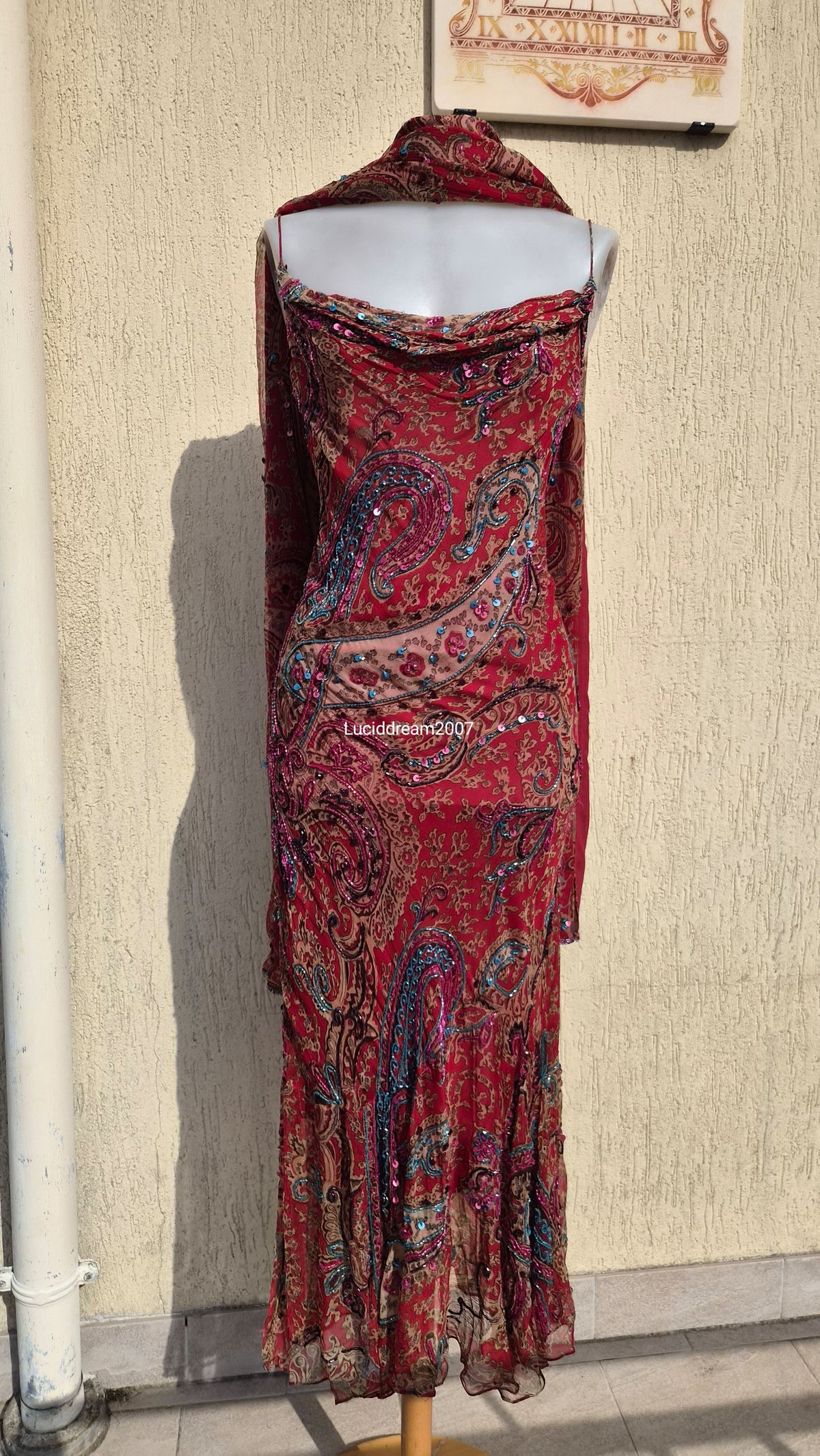 Red embroidered dress