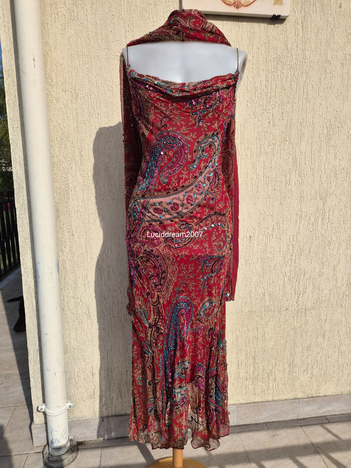 Red embroidered dress