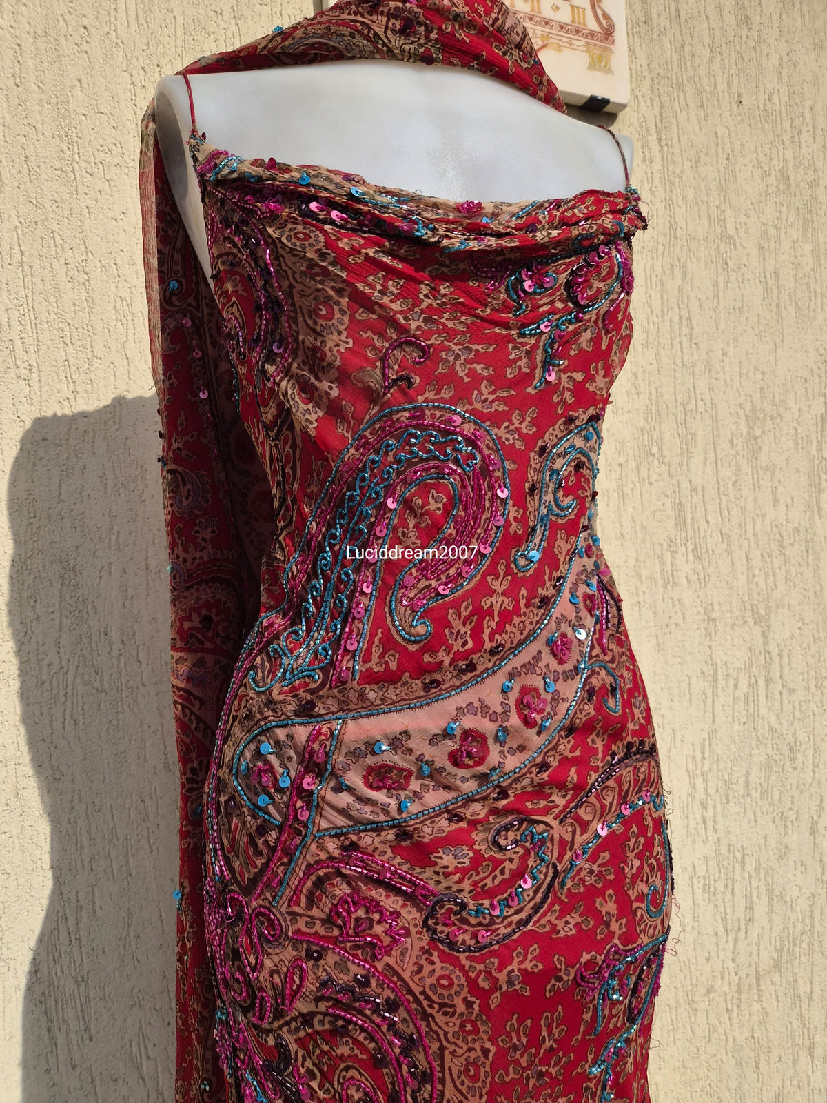 Red embroidered dress