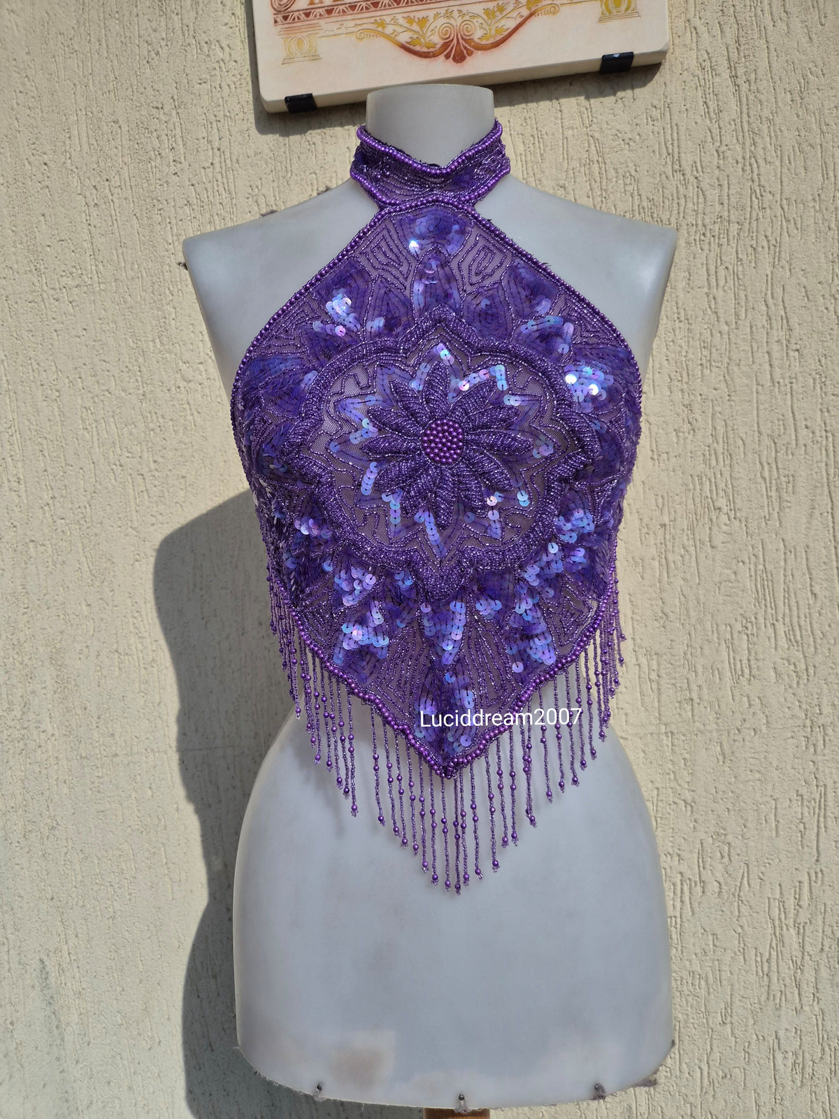 Dos nu brodé de sequins violet