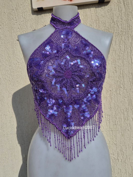 Dos nu brodé de sequins violet