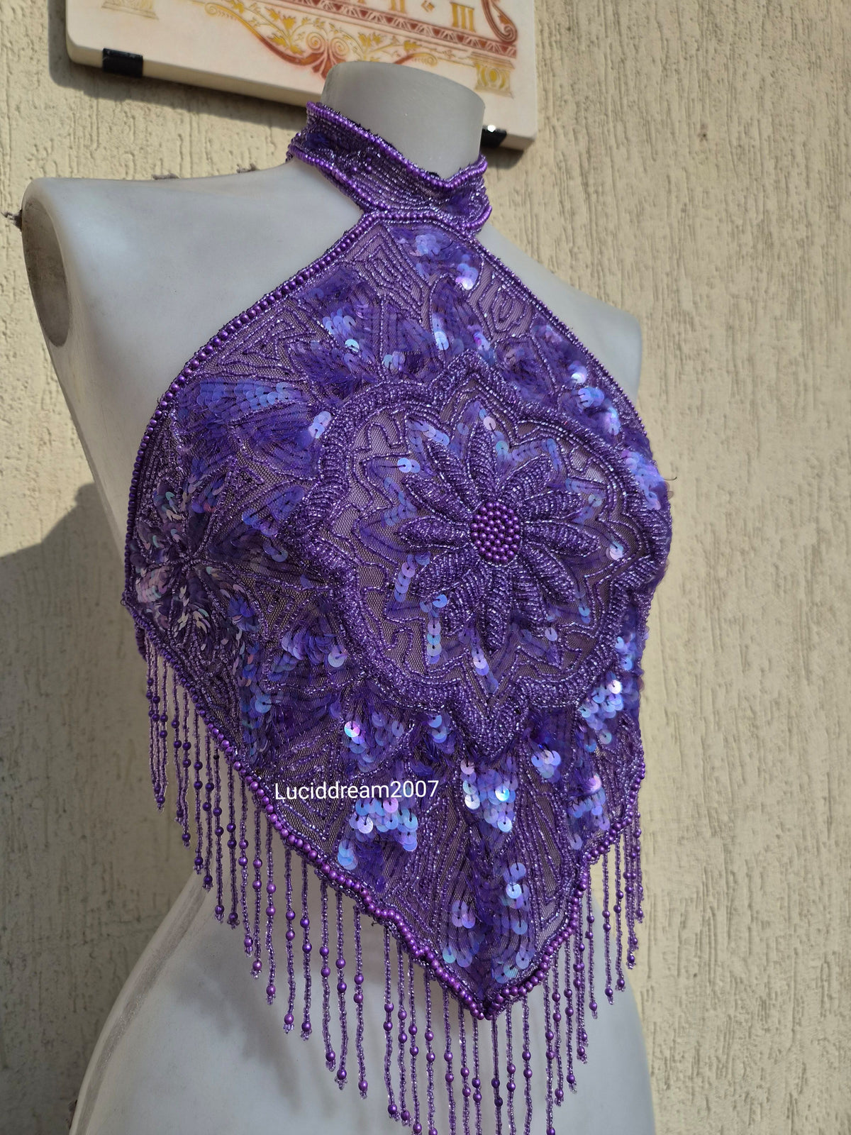 Dos nu brodé de sequins violet