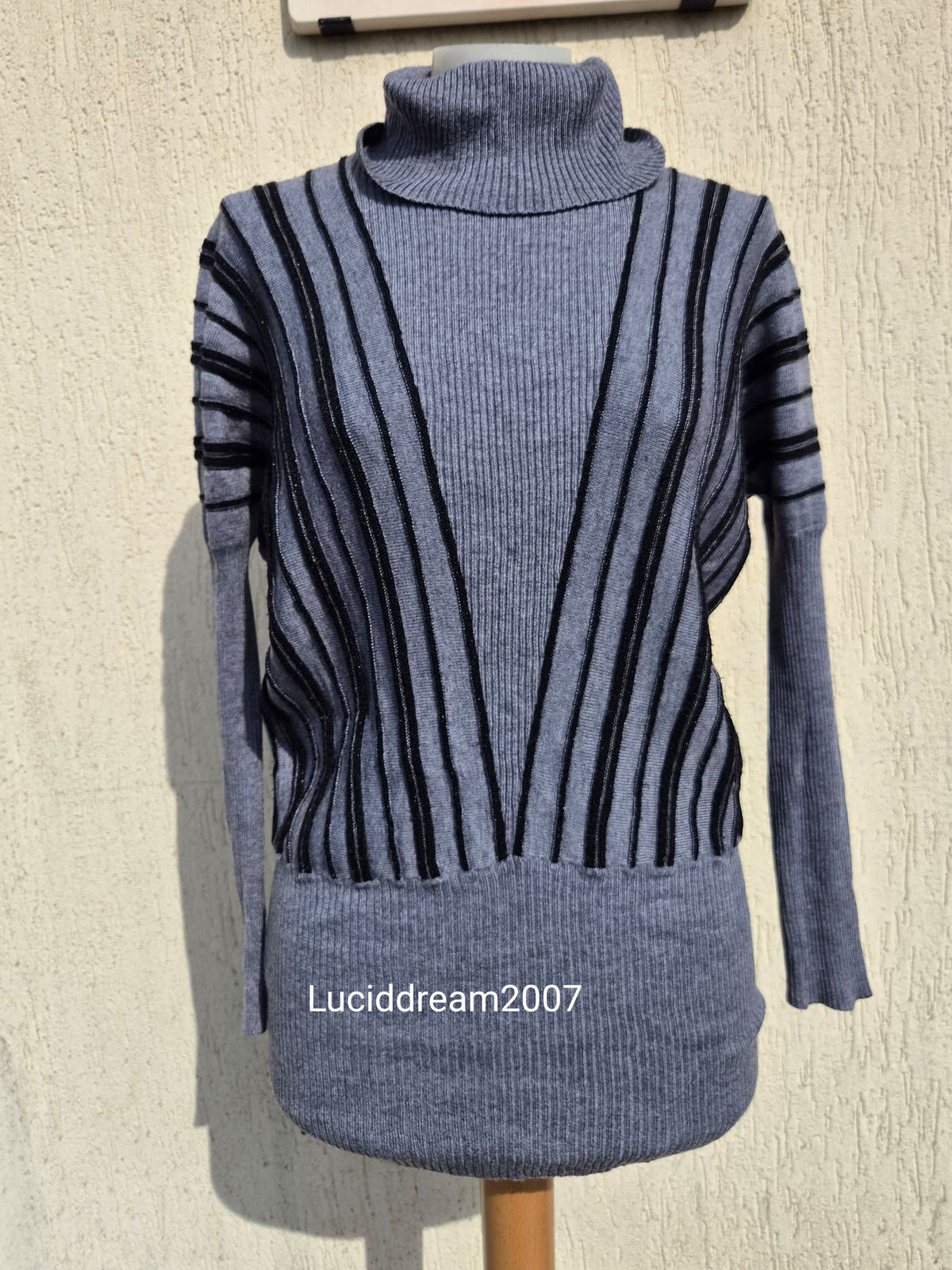 Grey striped batwing sweater