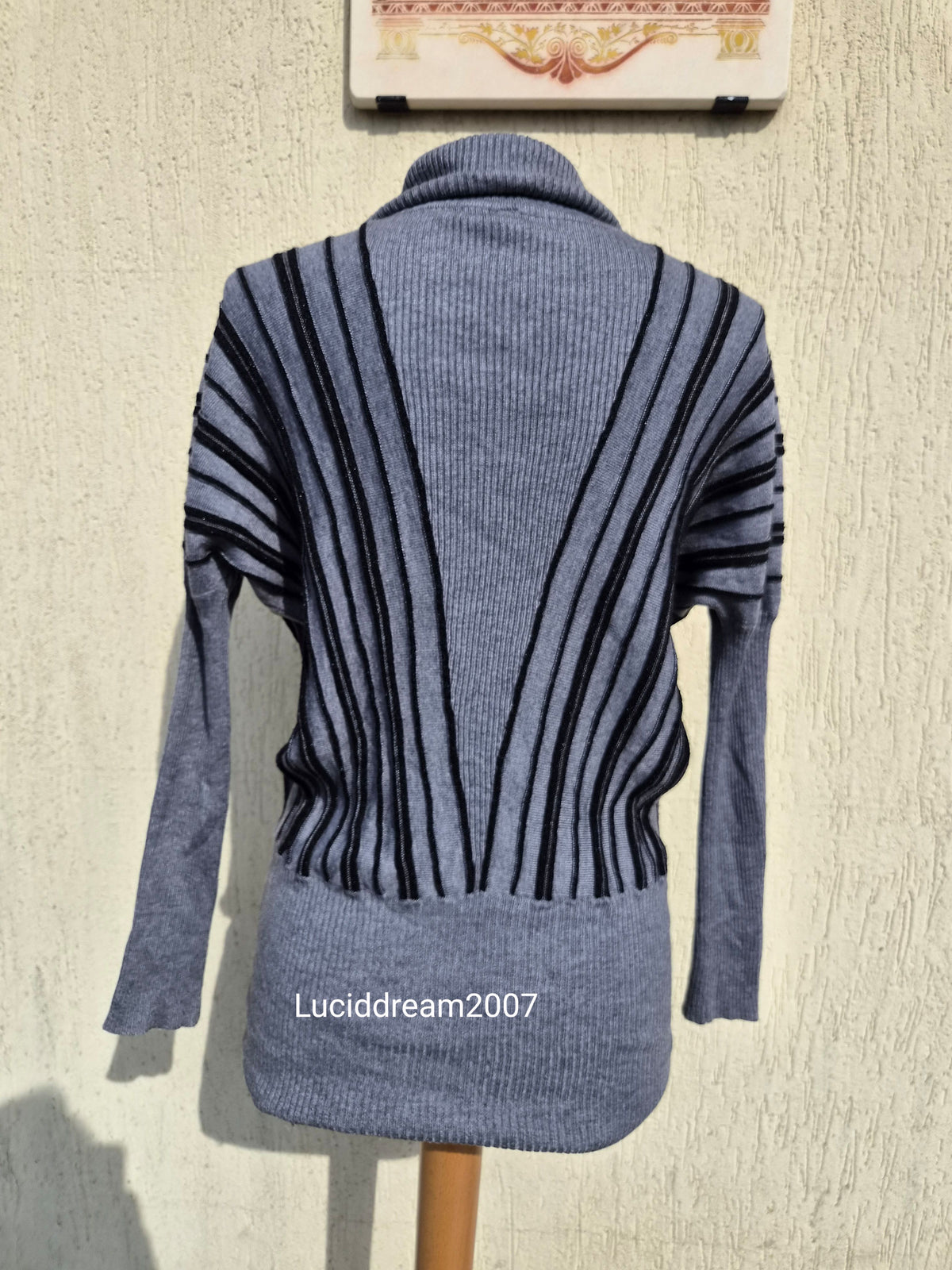 Grey striped batwing sweater