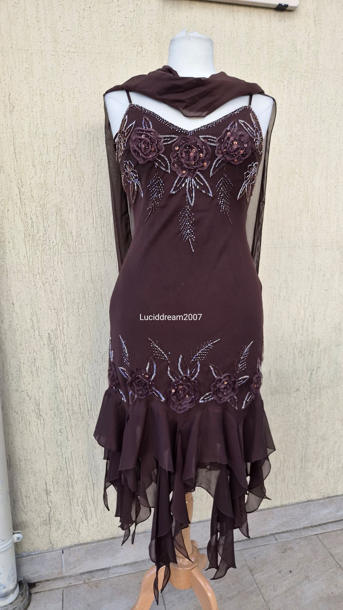 Brown embroidered voile dress