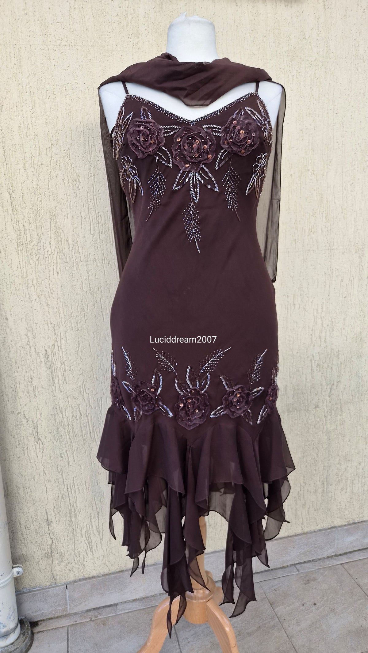 Brown embroidered voile dress