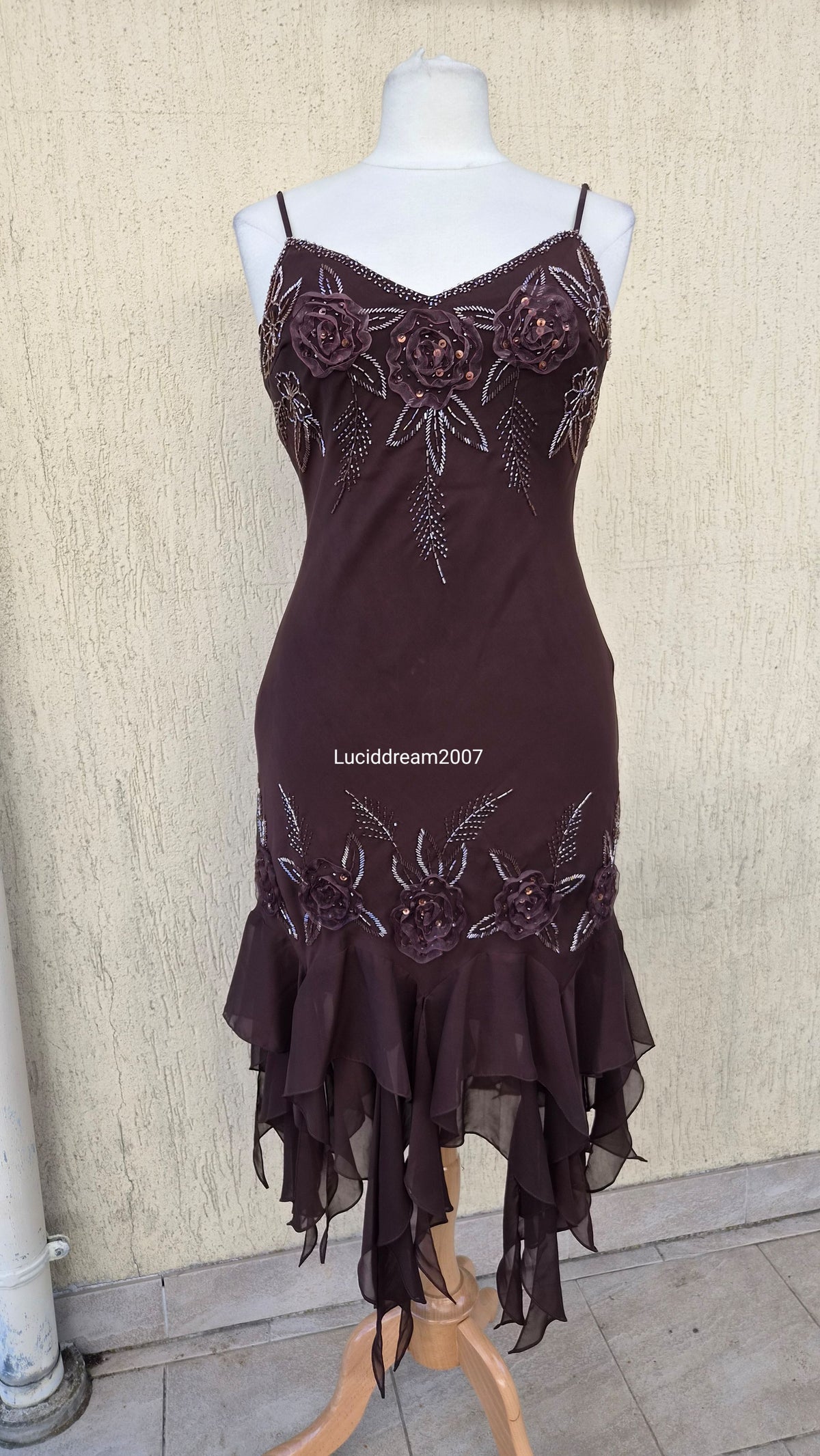 Brown embroidered voile dress