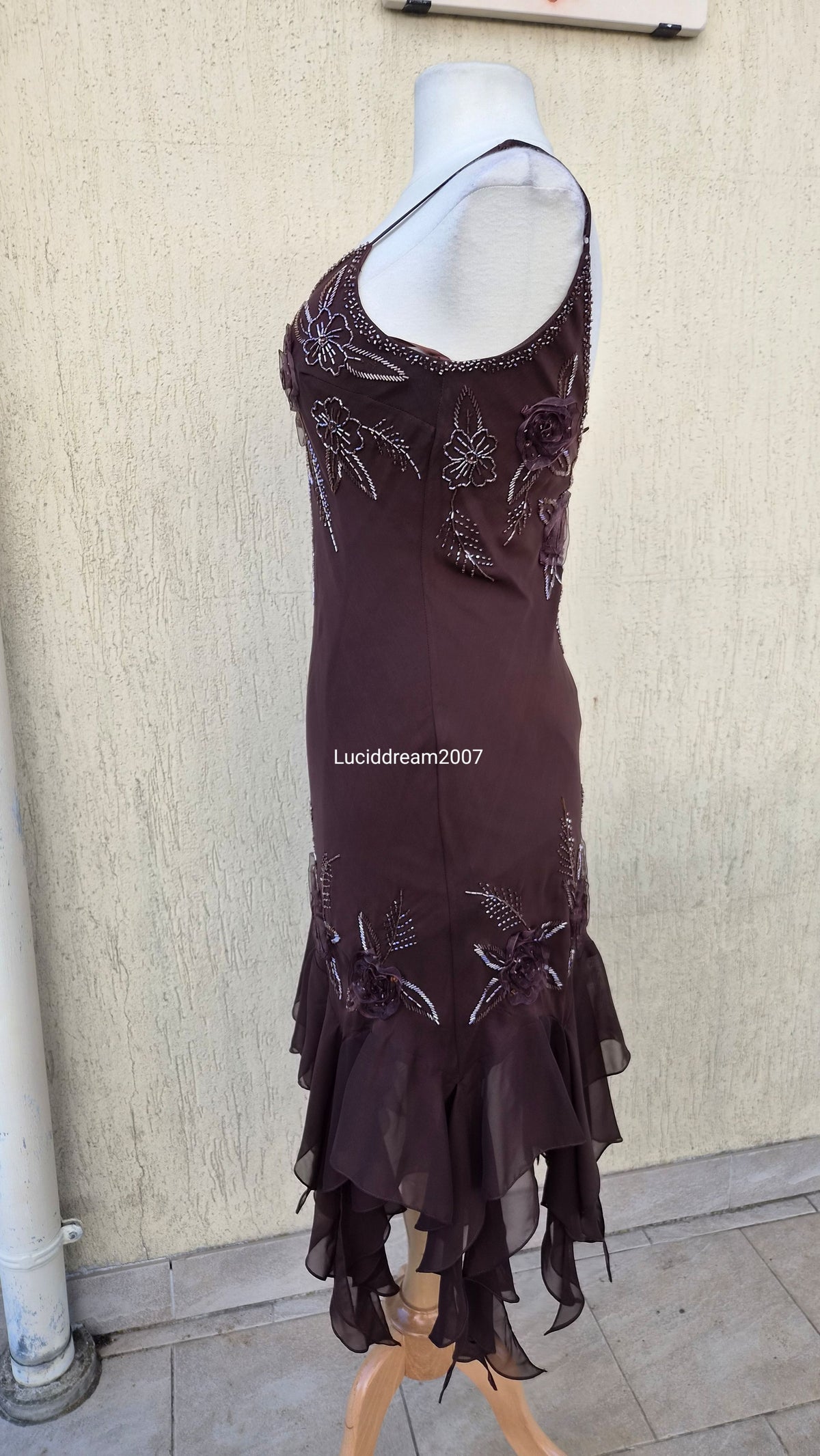 Brown embroidered voile dress