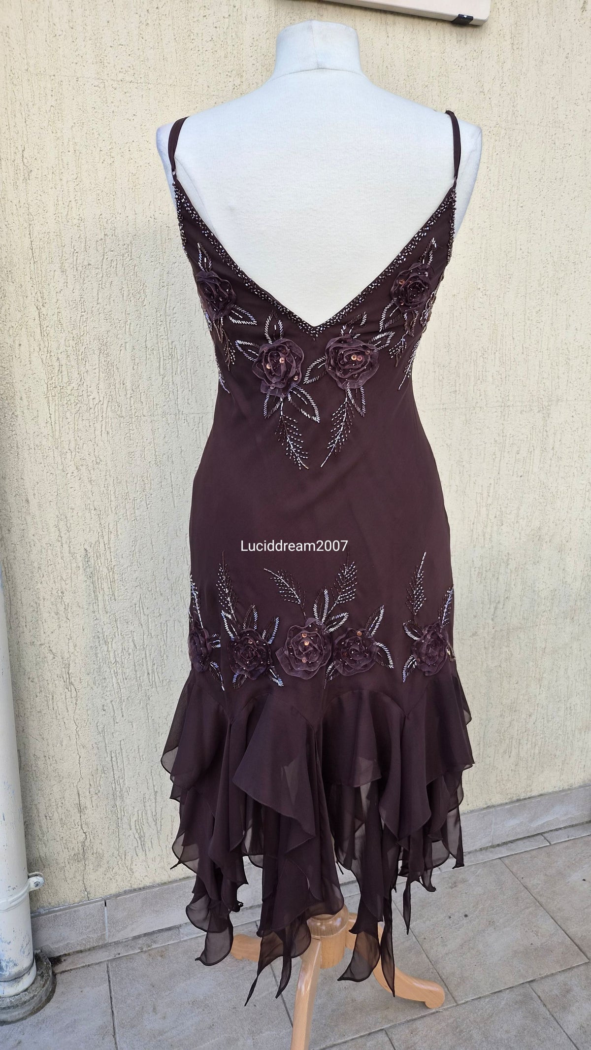 Brown embroidered voile dress
