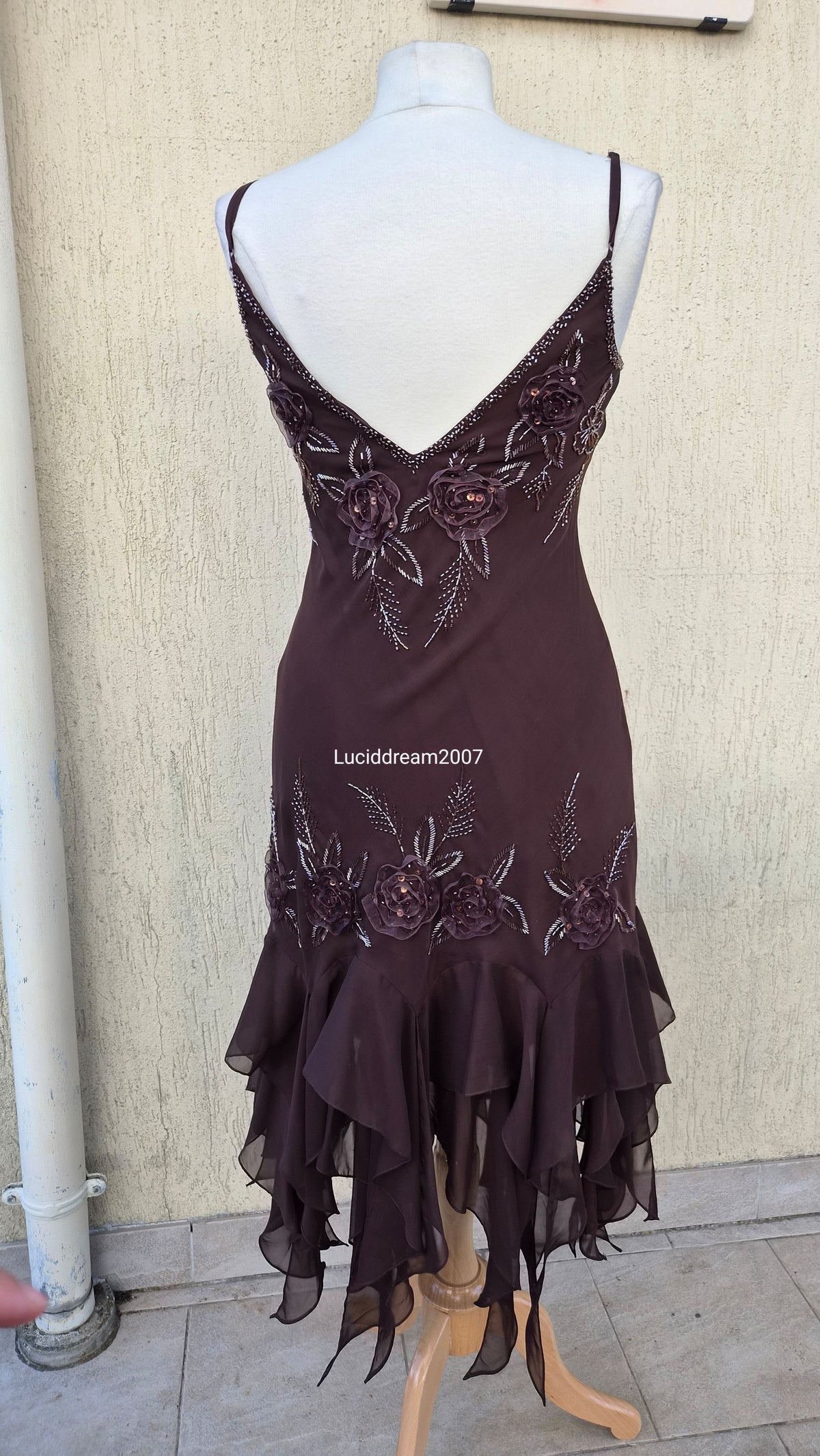 Brown embroidered voile dress