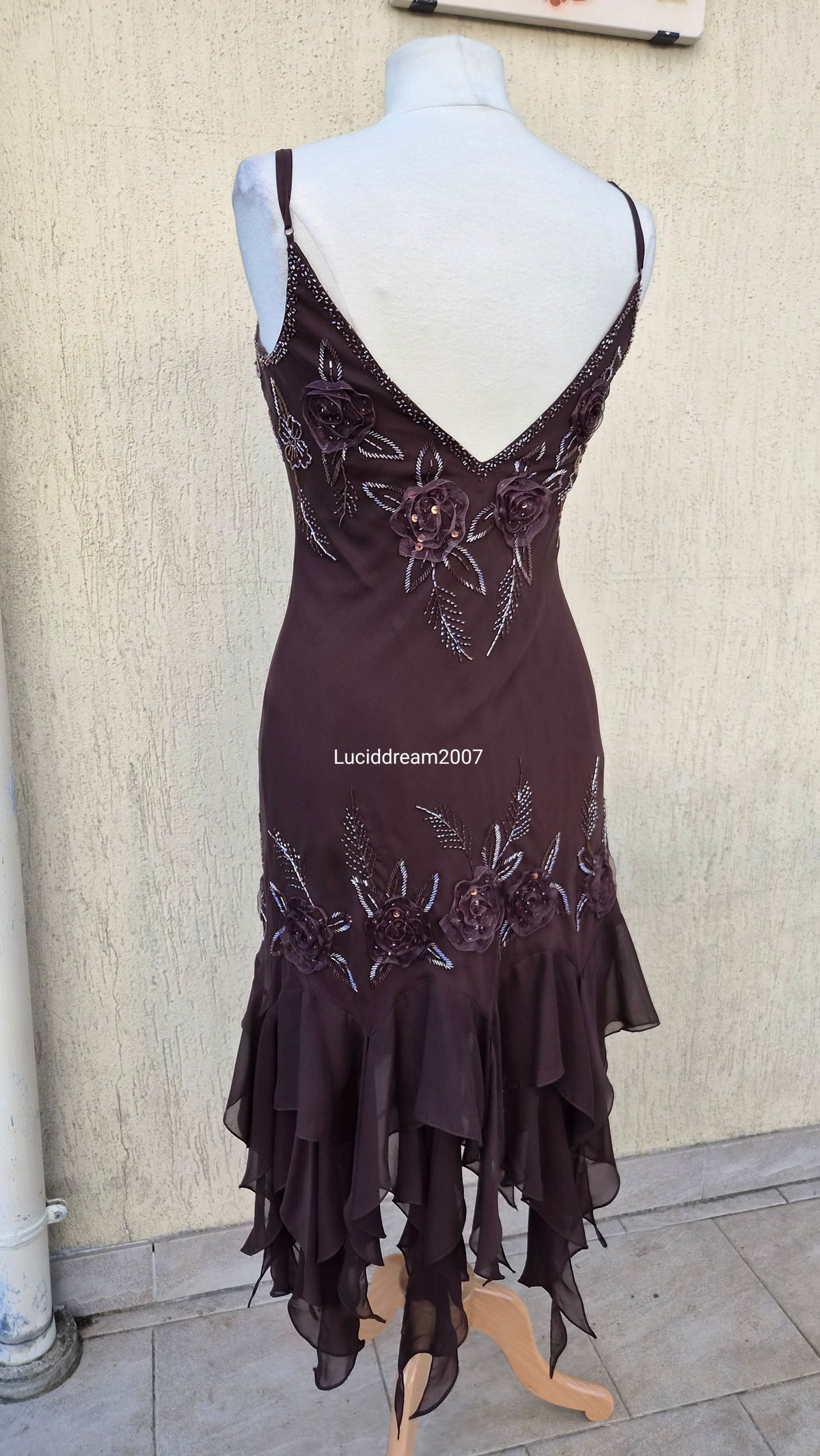 Brown embroidered voile dress