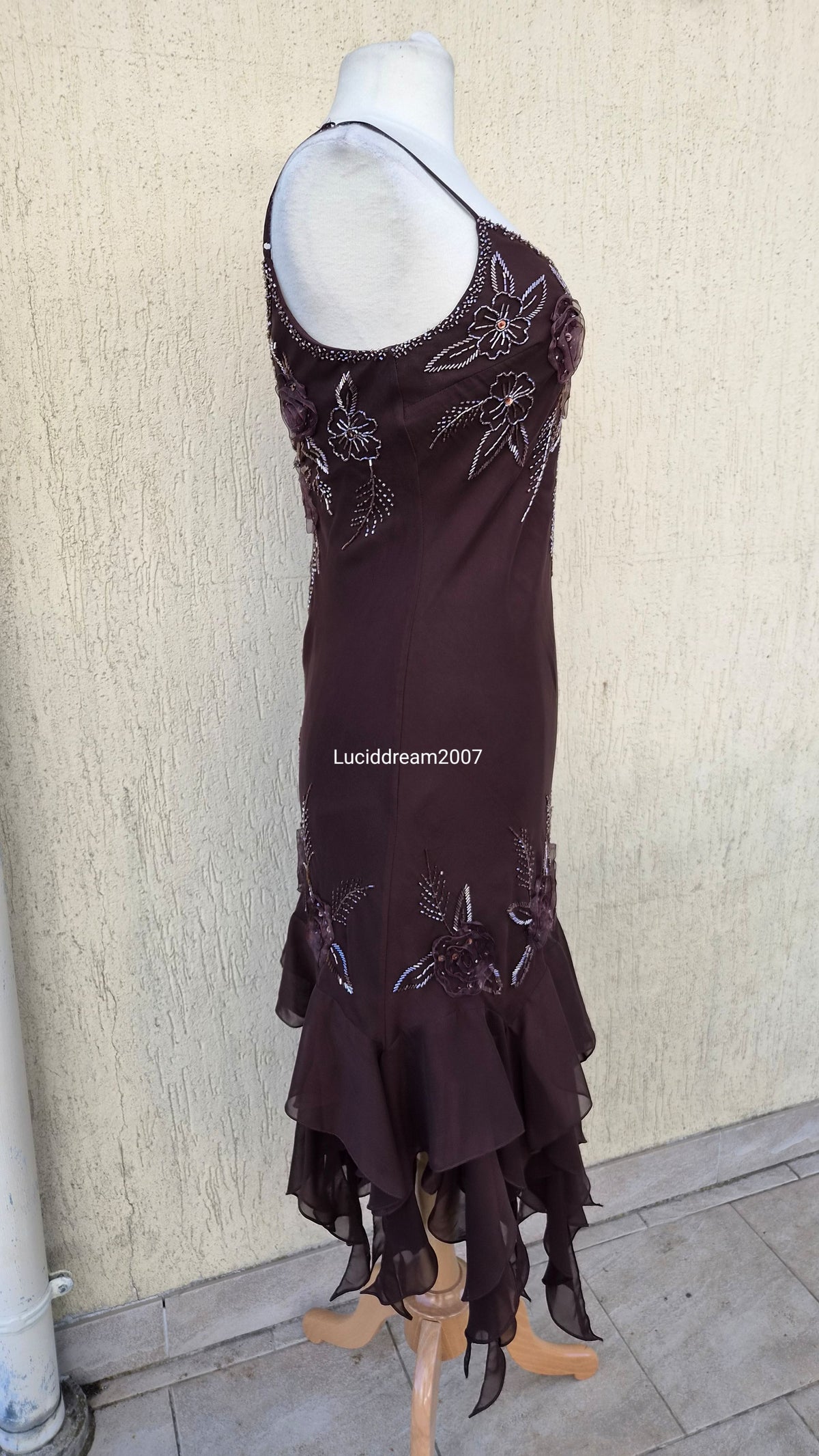 Brown embroidered voile dress