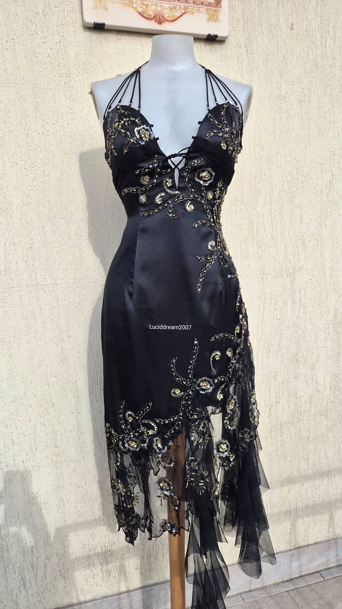 Embroidered black asymmetrical dress