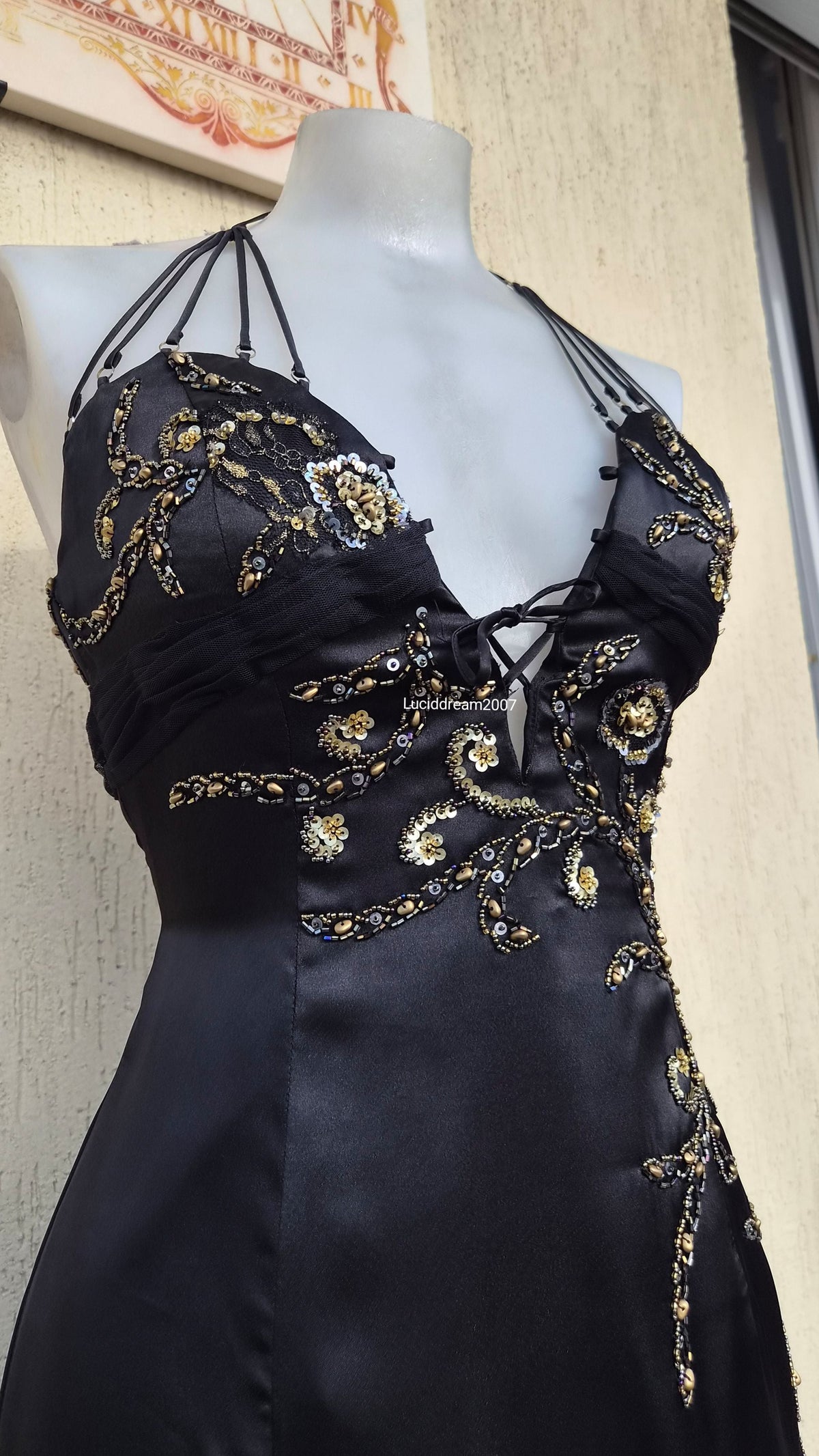 Embroidered black asymmetrical dress