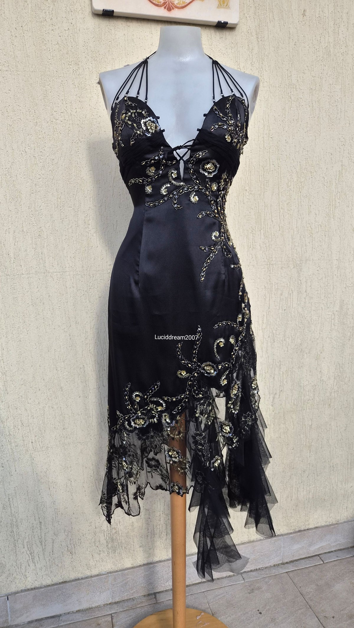Embroidered black asymmetrical dress