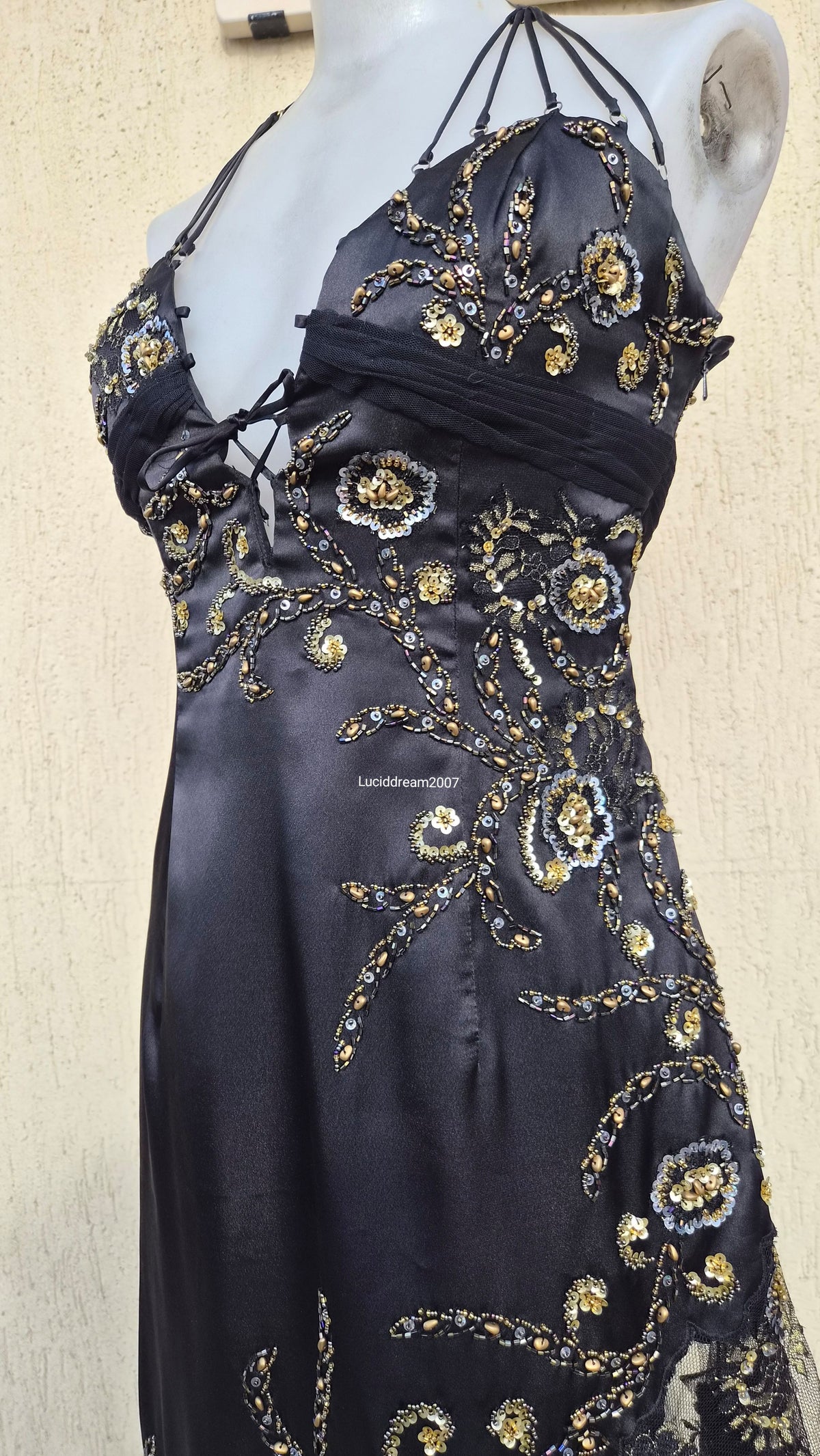 Embroidered black asymmetrical dress