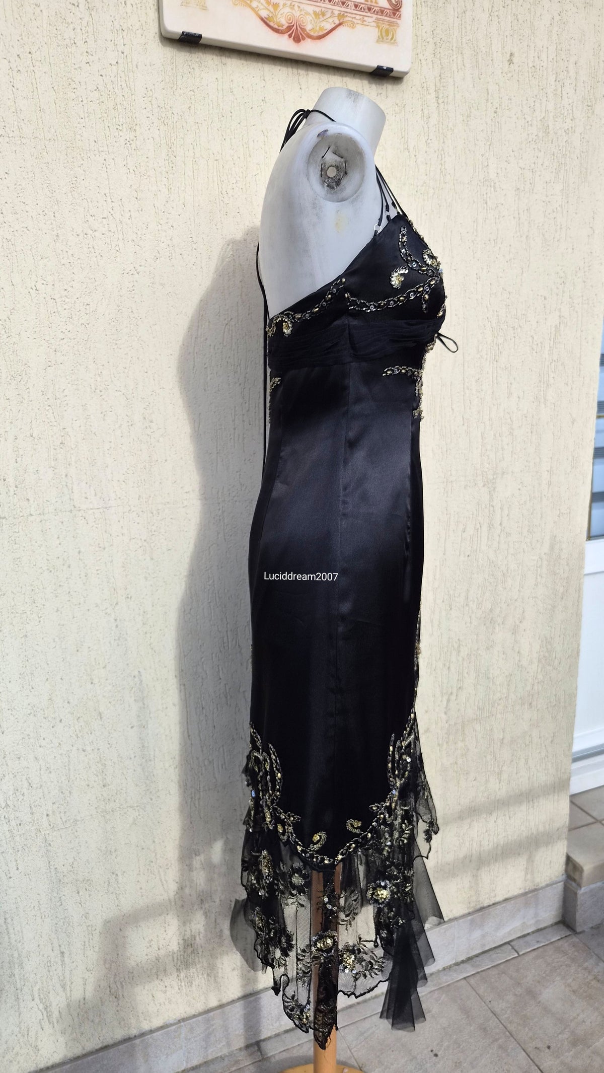 Embroidered black asymmetrical dress