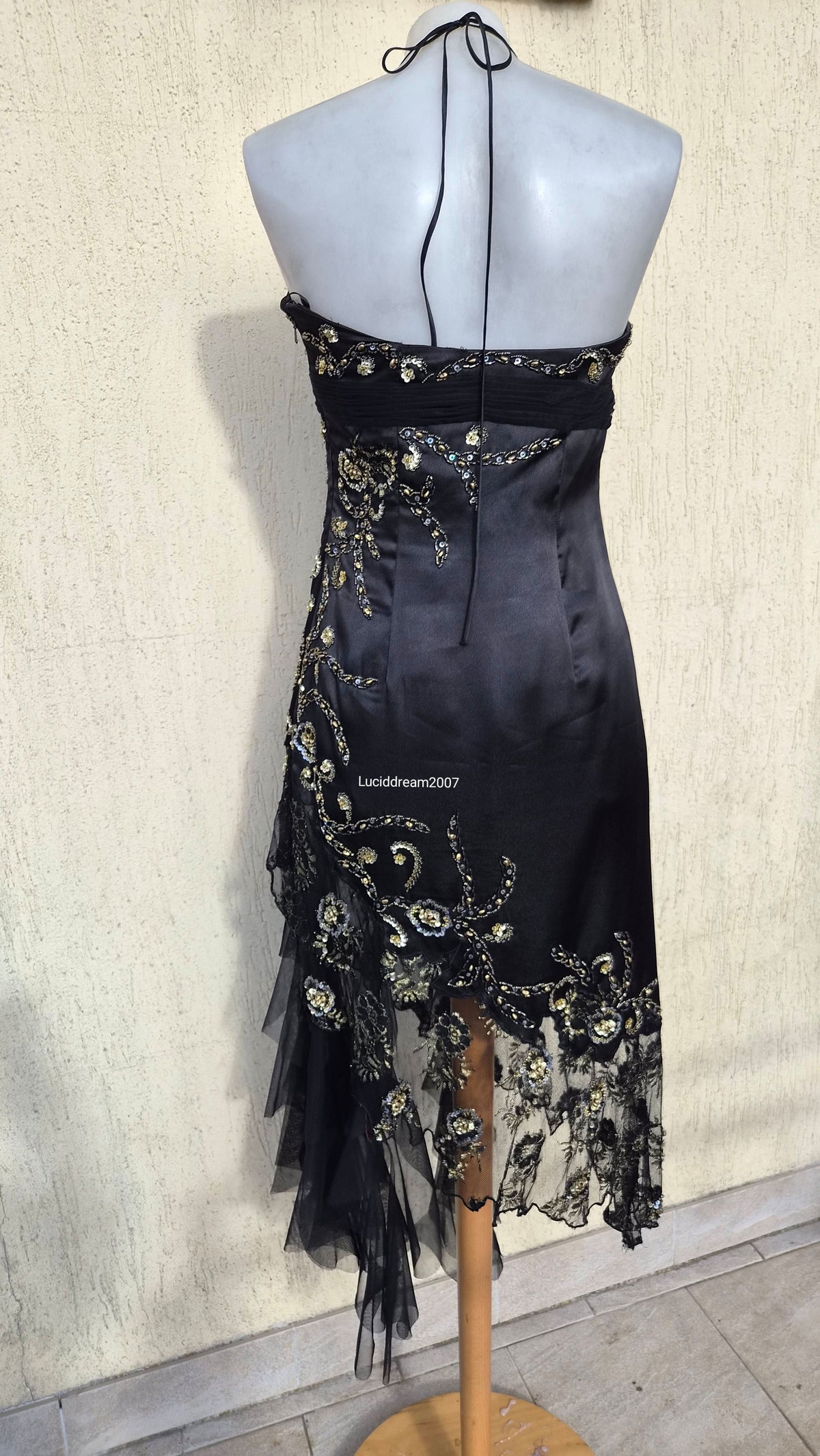 Embroidered black asymmetrical dress