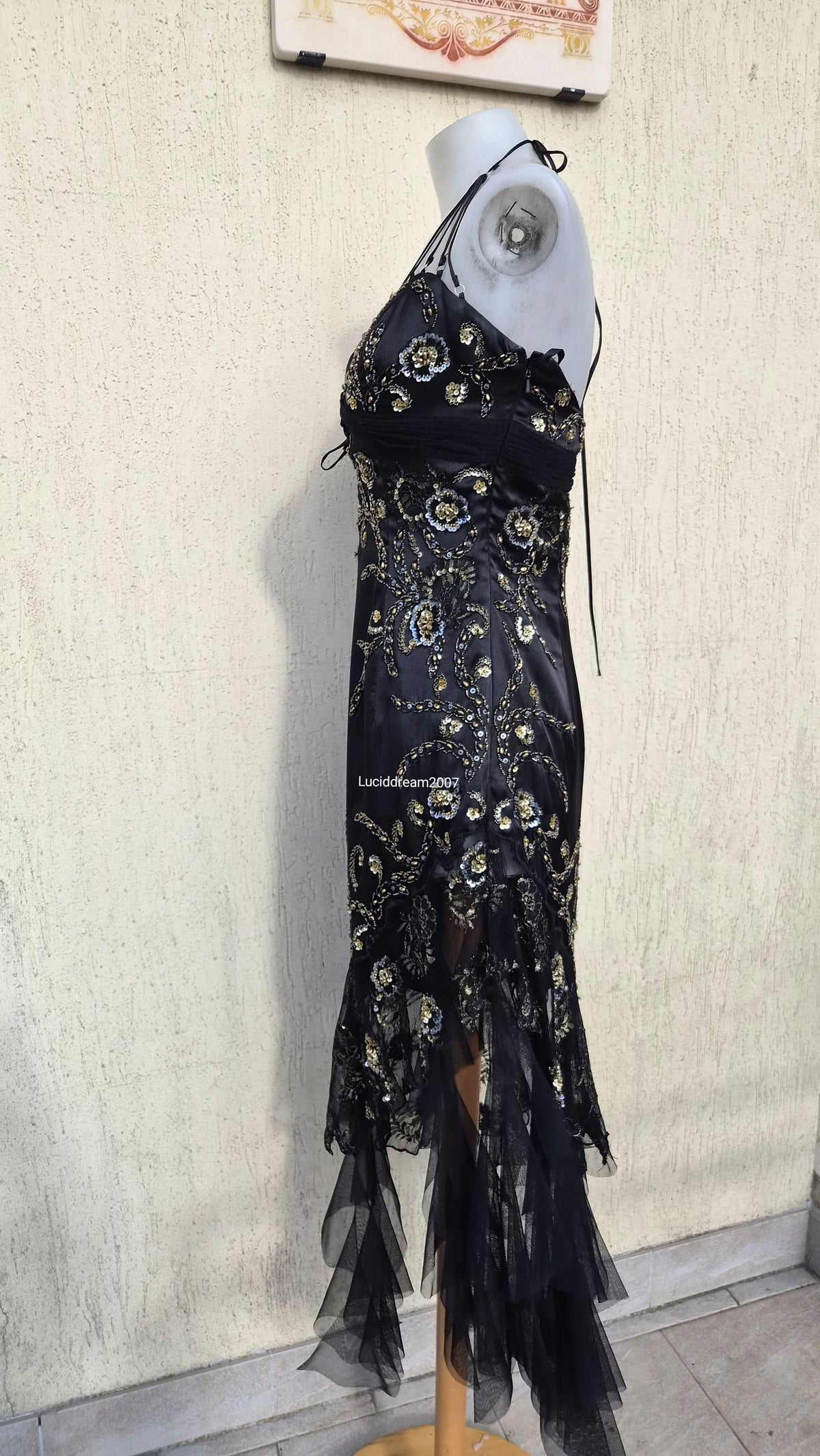 Embroidered black asymmetrical dress