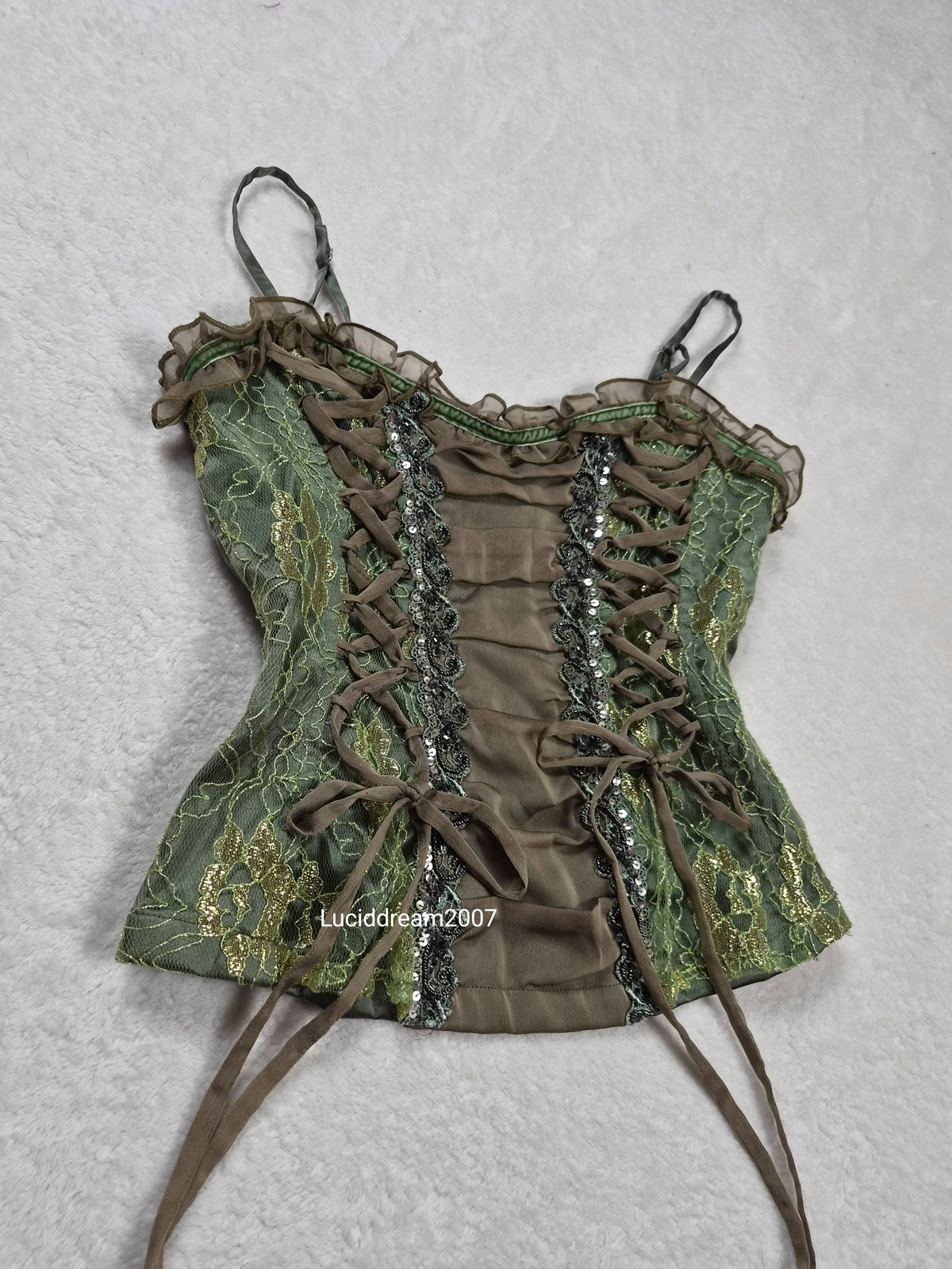 Haut esprit corset laçage et dentelle vert