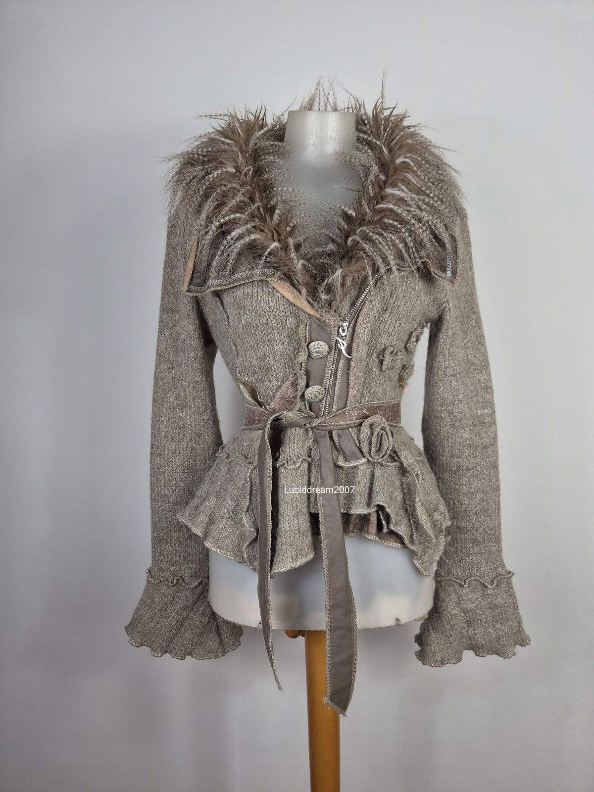 Veste effet patchwork col fausse fourrure