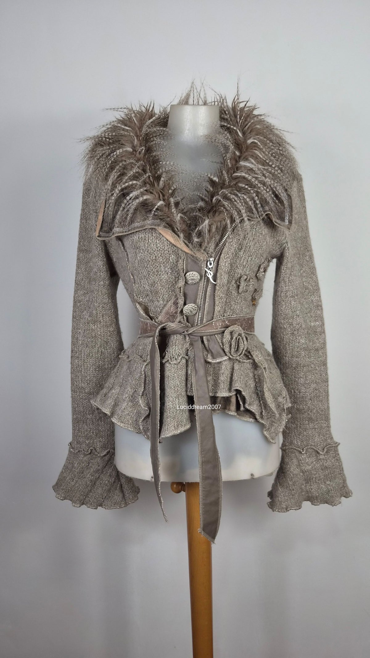 Veste effet patchwork col fausse fourrure