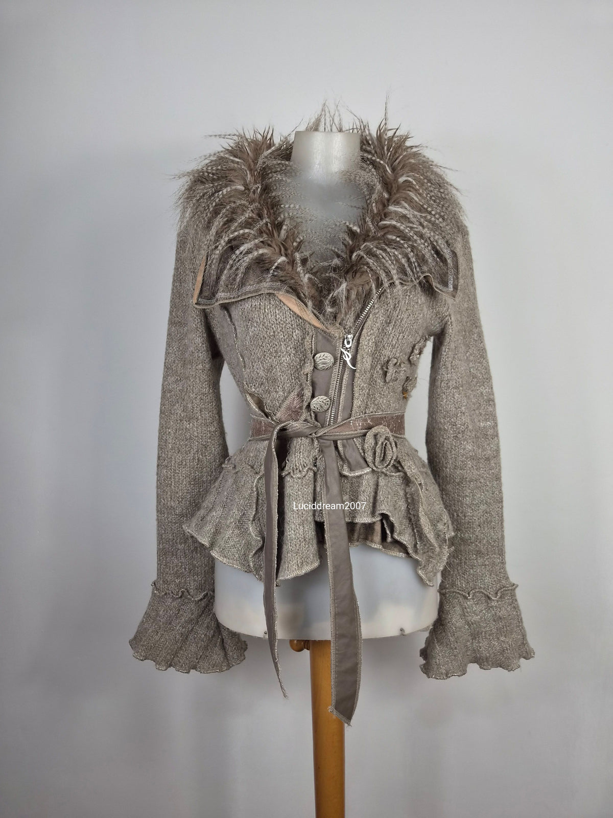 Veste effet patchwork col fausse fourrure
