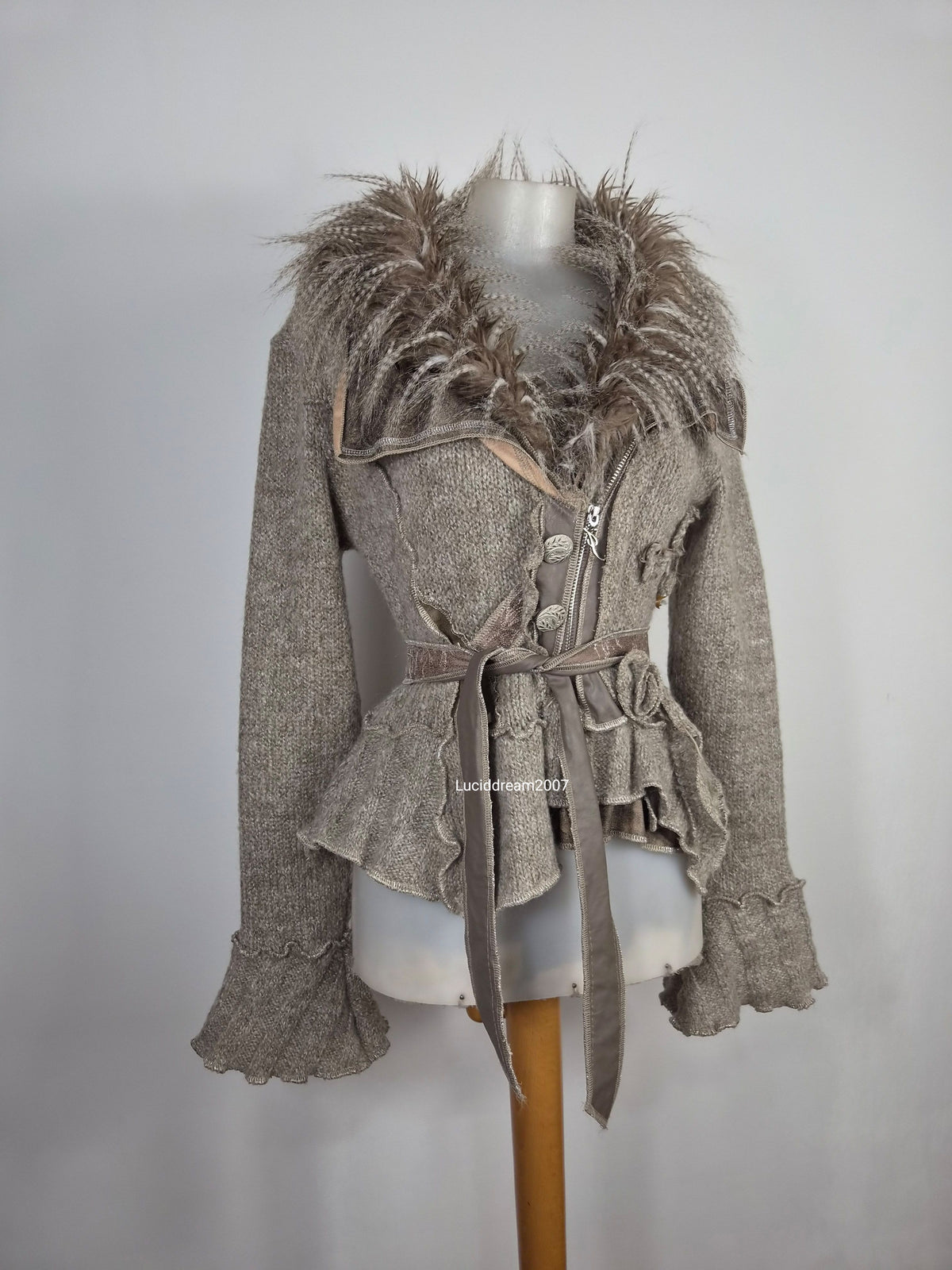 Veste effet patchwork col fausse fourrure