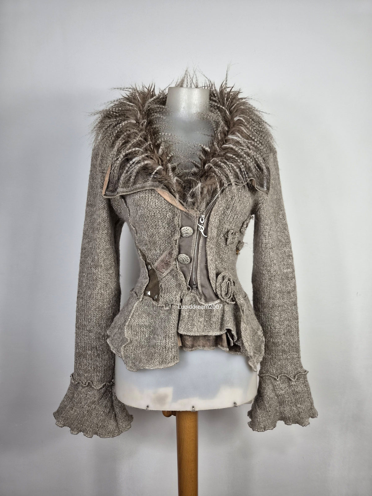 Veste effet patchwork col fausse fourrure