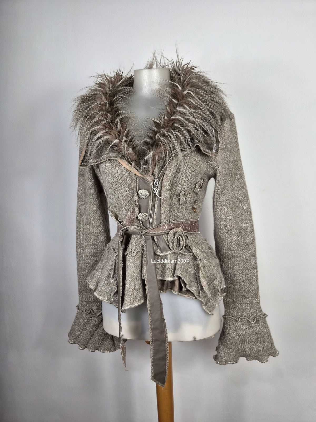 Veste effet patchwork col fausse fourrure