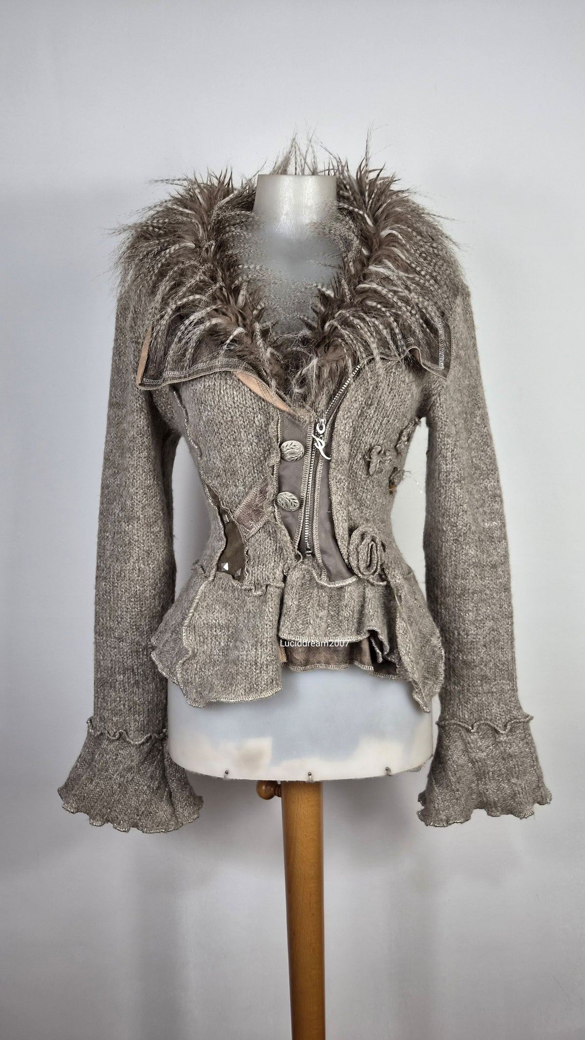 Veste effet patchwork col fausse fourrure
