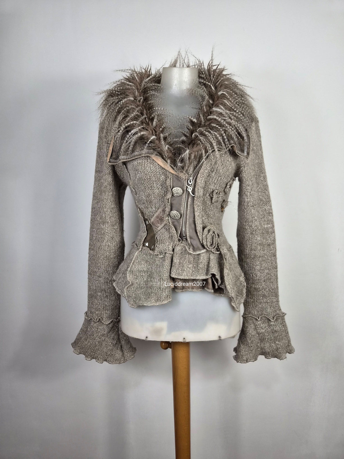 Veste effet patchwork col fausse fourrure