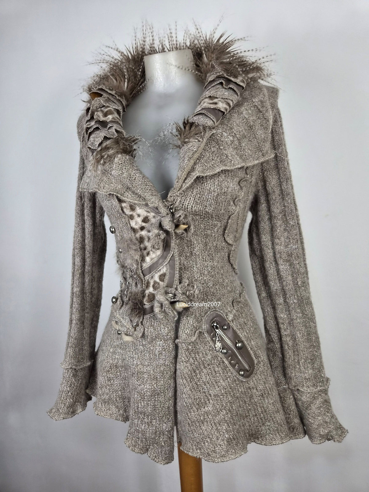 Veste taupe col fausse fourure