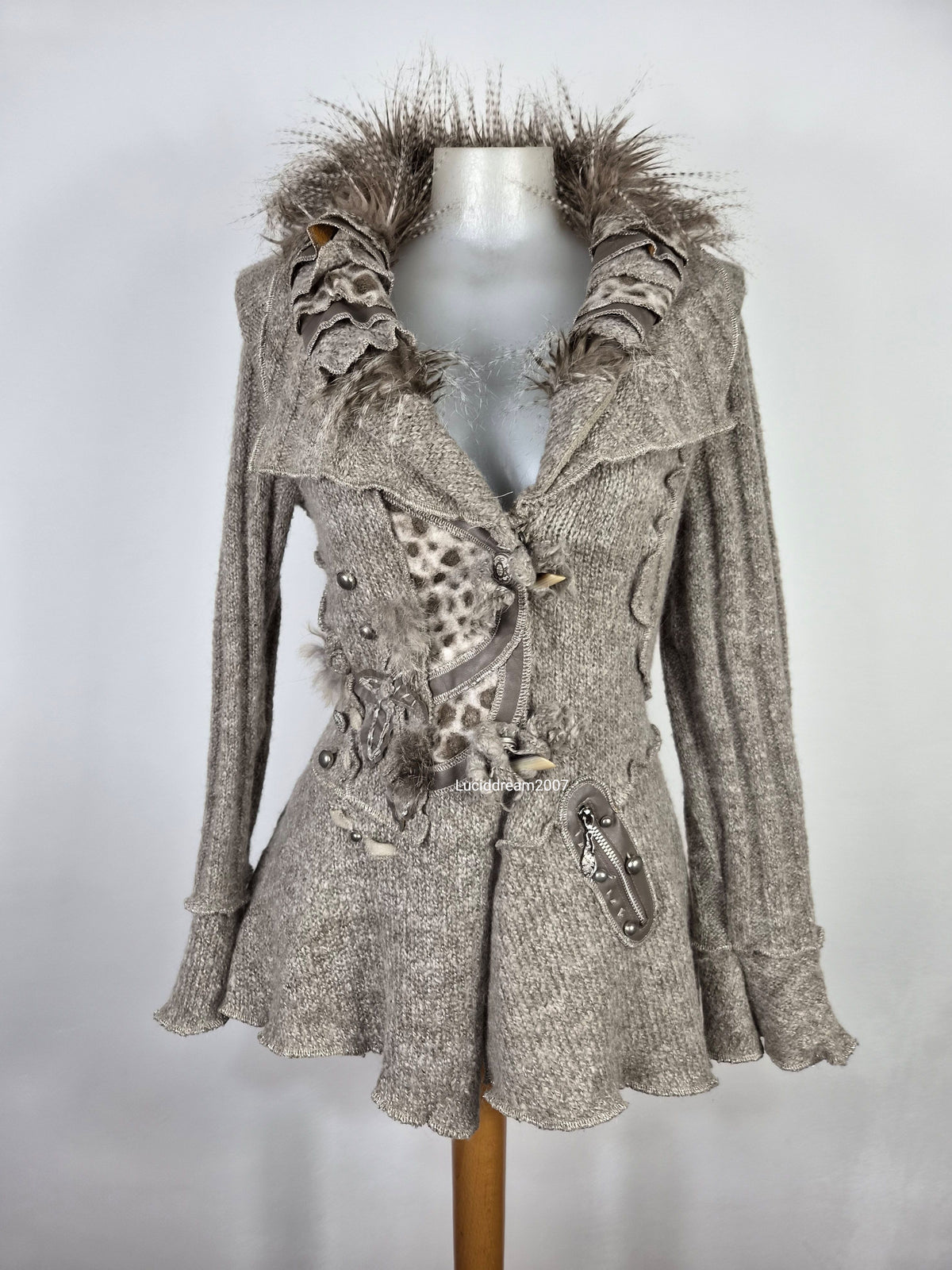 Veste taupe col fausse fourure