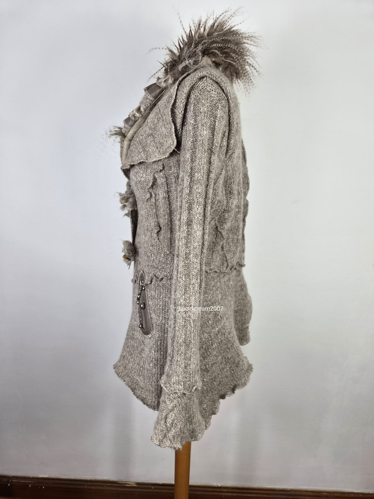 Veste taupe col fausse fourure