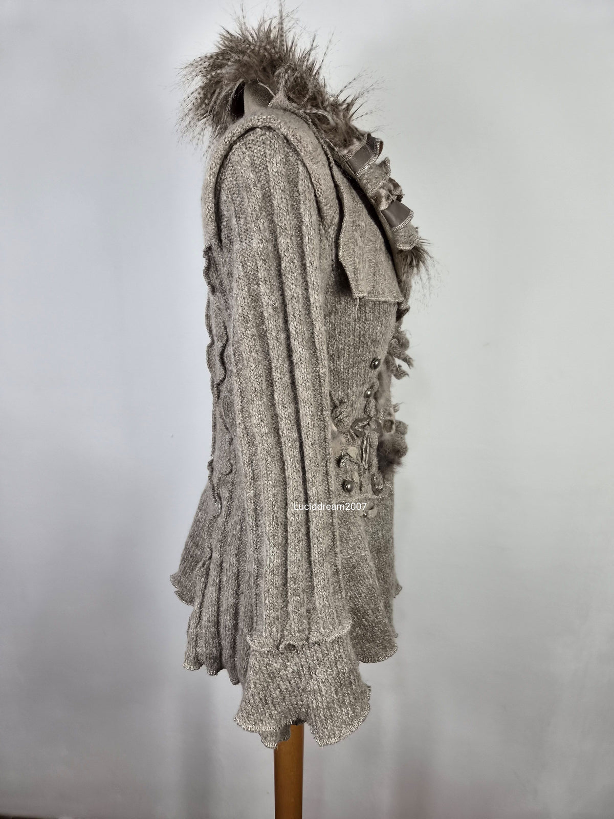 Veste taupe col fausse fourure