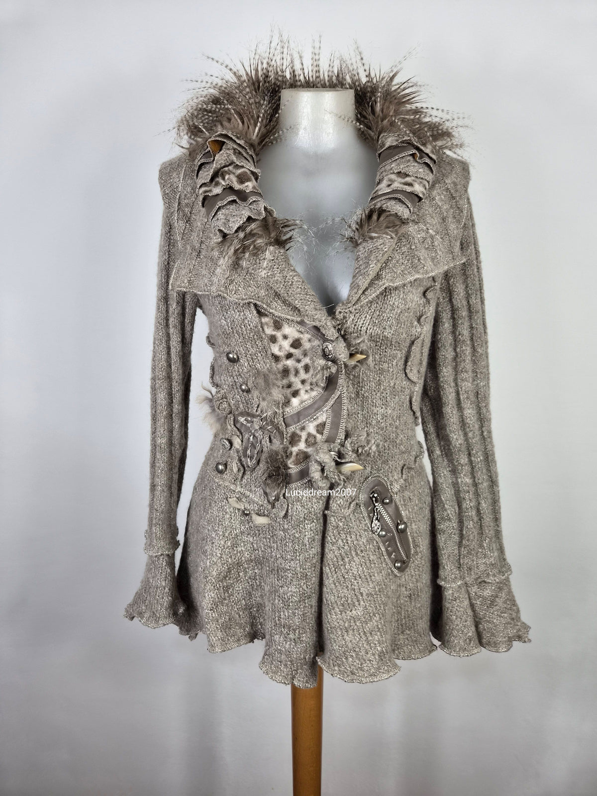 Veste taupe col fausse fourure
