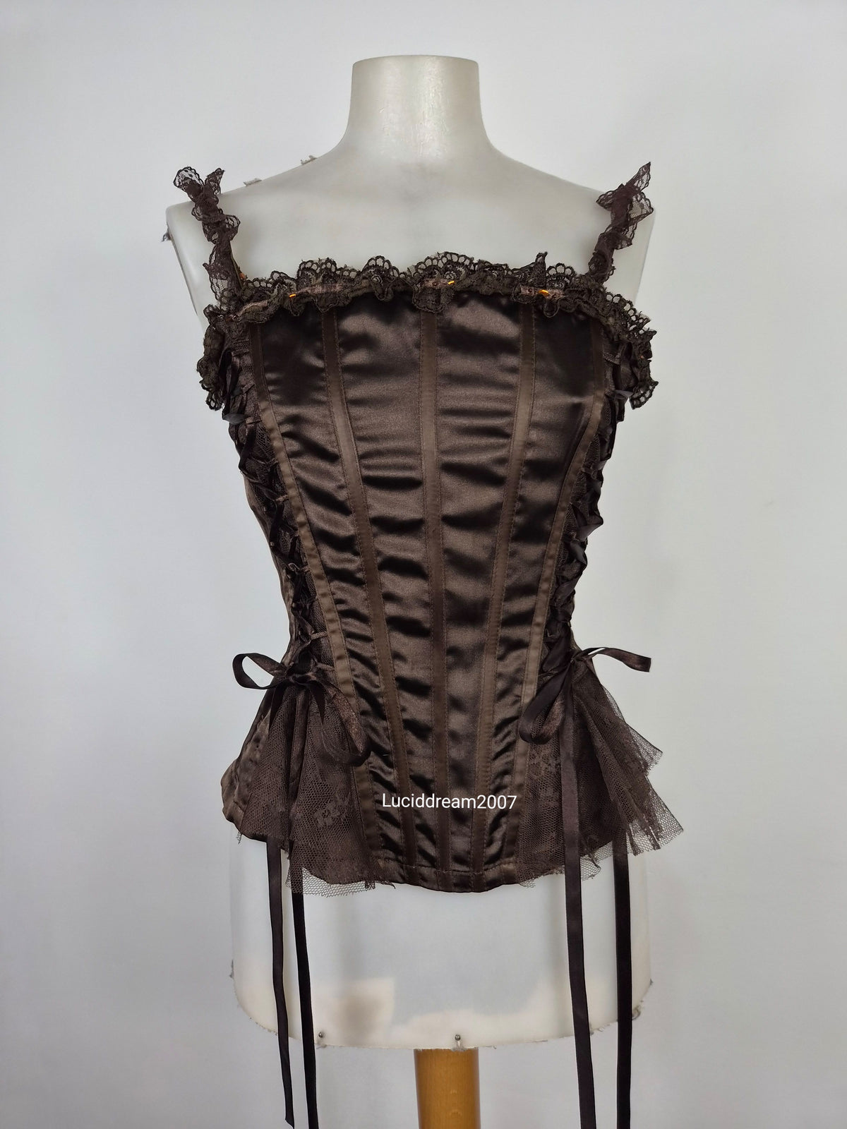 Haut esprit corset satiné marron