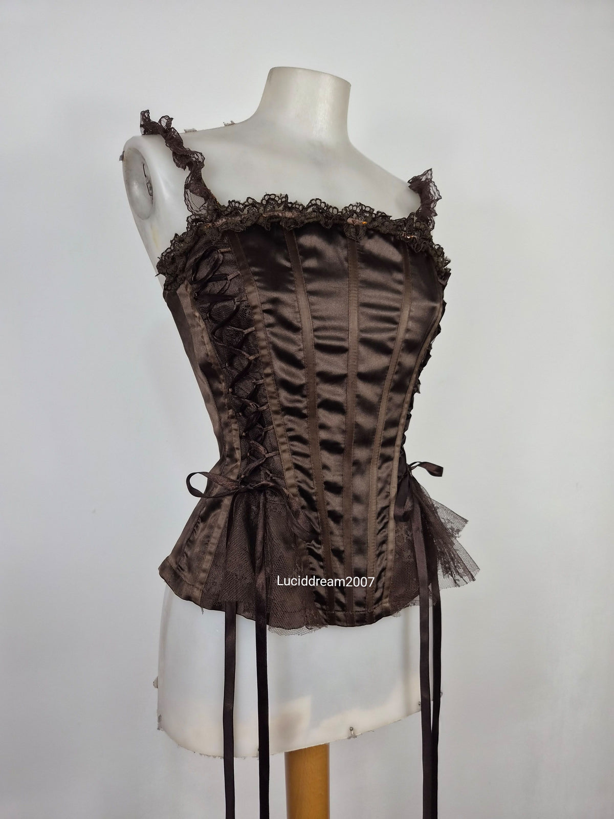 Haut esprit corset satiné marron