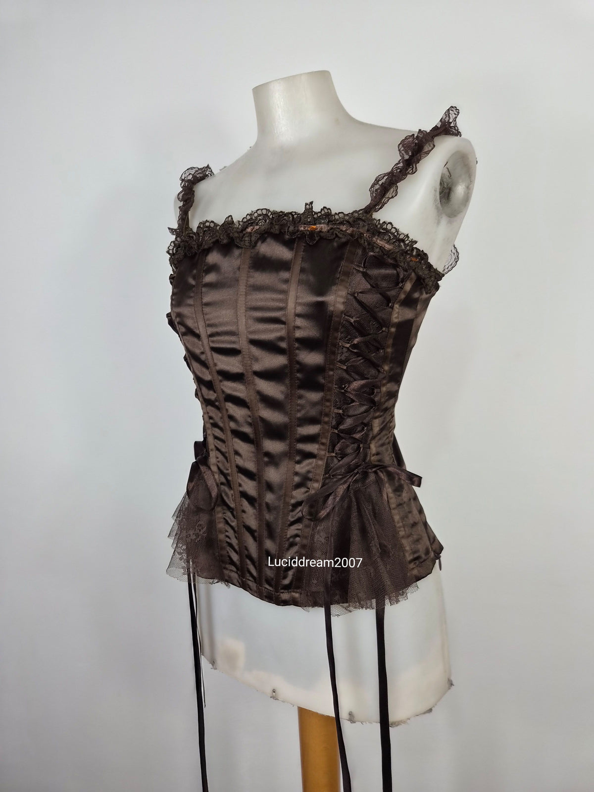 Haut esprit corset satiné marron