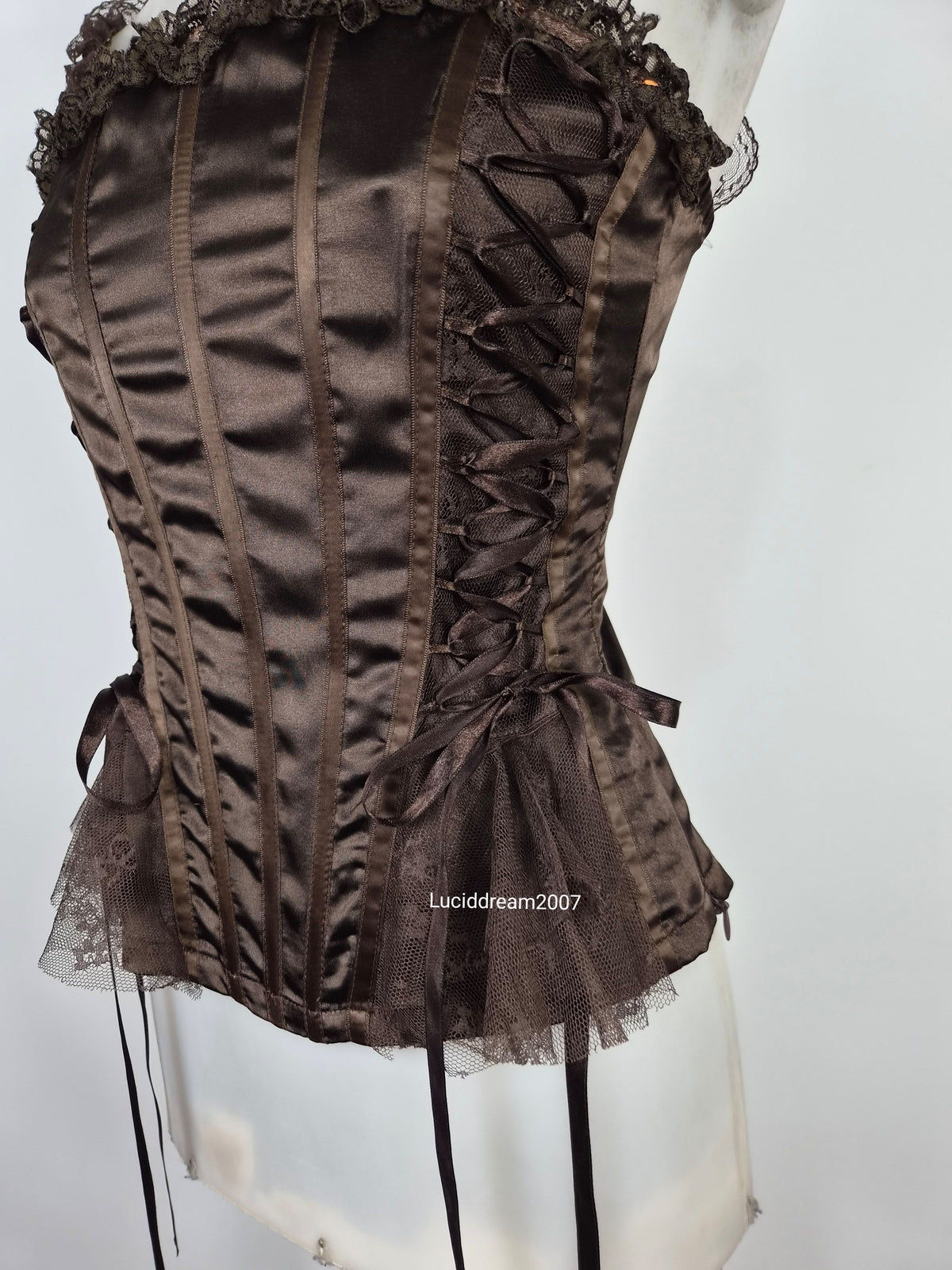 Haut esprit corset satiné marron